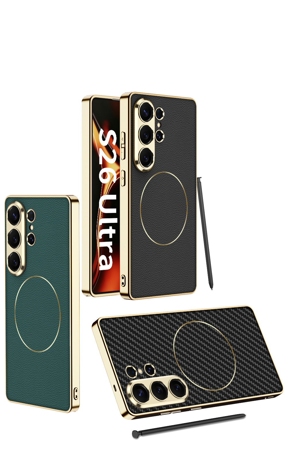 Compatible with Samsung S26 Ultra phone case, S25U electroplated leather, S24U inner magnetic nickel ring wireless charging protective case