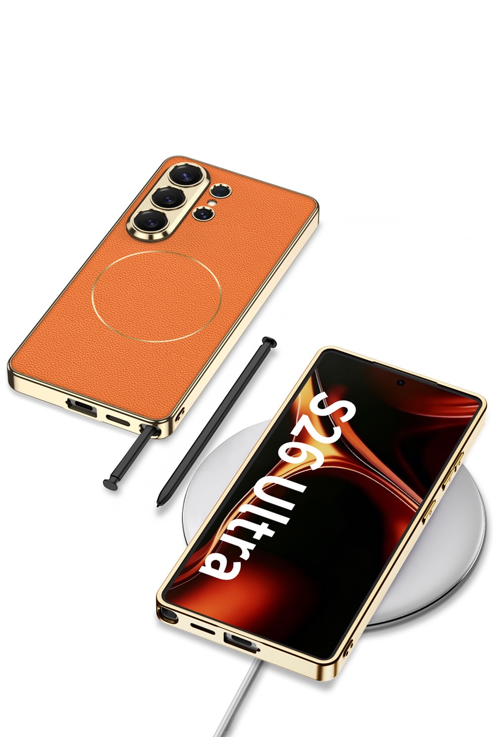 Compatible with Samsung S26 Ultra phone case, S25U electroplated leather, S24U inner magnetic nickel ring wireless charging protective case