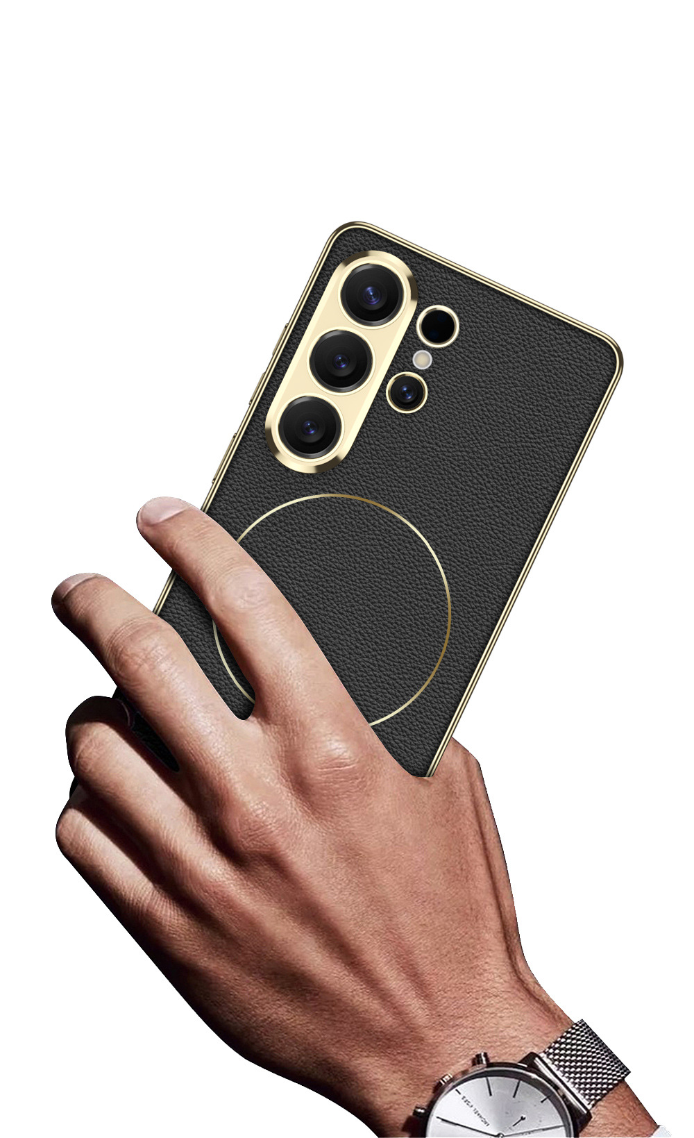 Compatible with Samsung S26 Ultra phone case, S25U electroplated leather, S24U inner magnetic nickel ring wireless charging protective case