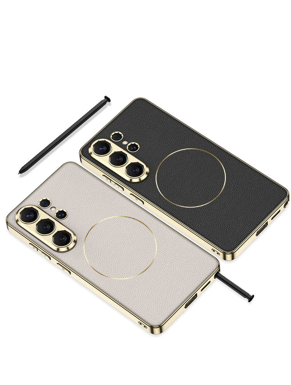 Compatible with Samsung S26 Ultra phone case, S25U electroplated leather, S24U inner magnetic nickel ring wireless charging protective case