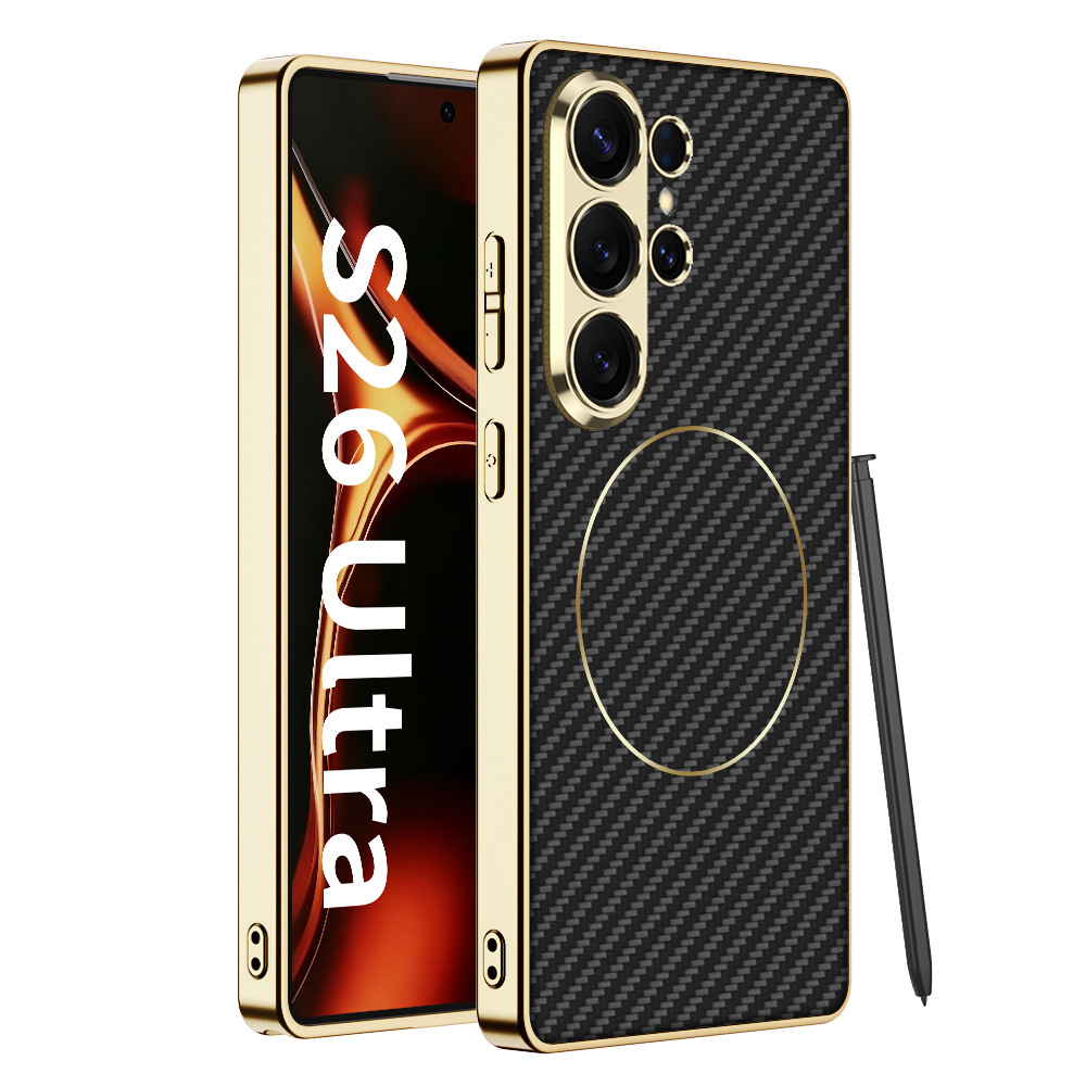 Compatible with Samsung S26 Ultra phone case, S25U electroplated leather, S24U inner magnetic nickel ring wireless charging protective case