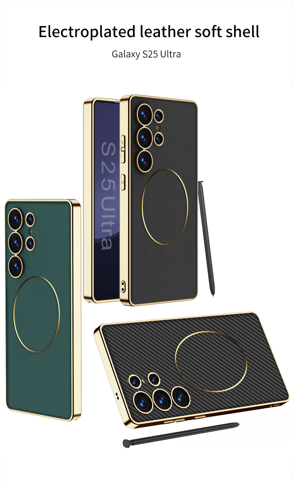 Compatible with Samsung S26 Ultra phone case, S25U electroplated leather, S24U inner magnetic nickel ring wireless charging protective case
