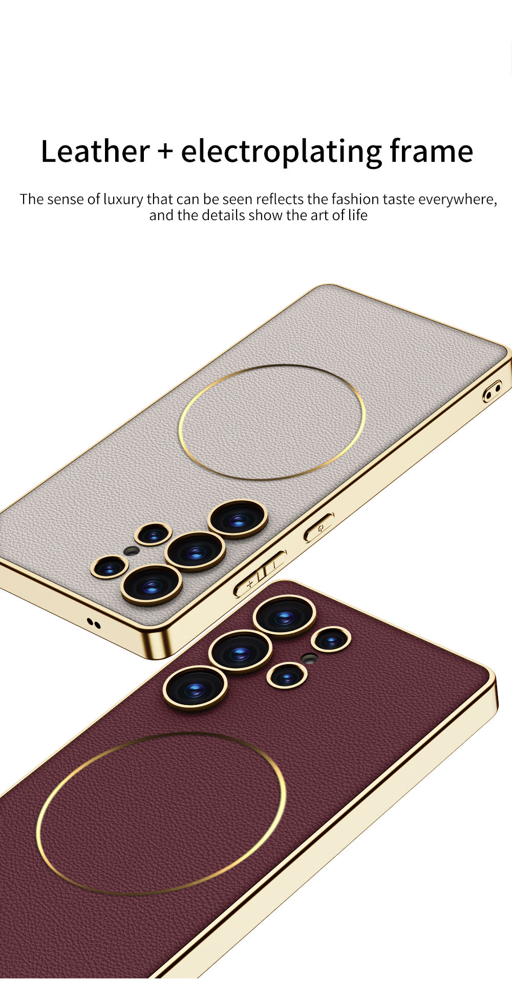 Compatible with Samsung S26 Ultra phone case, S25U electroplated leather, S24U inner magnetic nickel ring wireless charging protective case