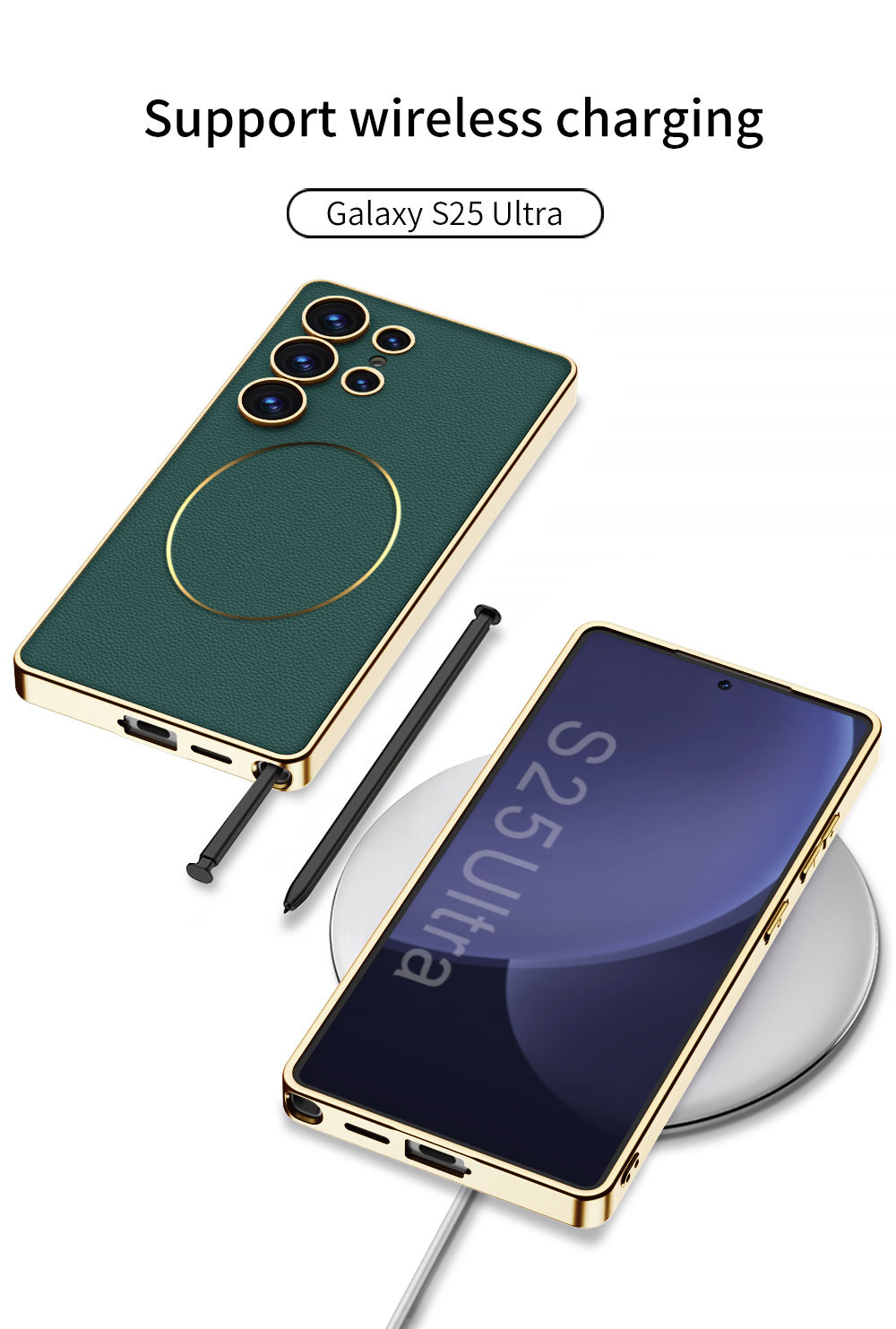 Compatible with Samsung S26 Ultra phone case, S25U electroplated leather, S24U inner magnetic nickel ring wireless charging protective case