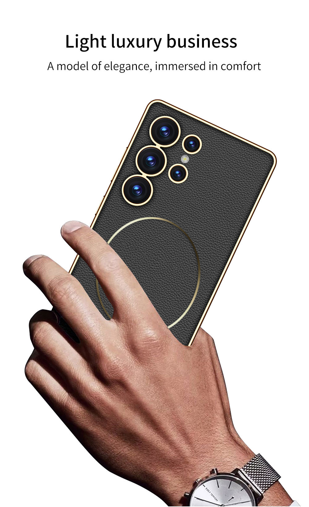 Compatible with Samsung S26 Ultra phone case, S25U electroplated leather, S24U inner magnetic nickel ring wireless charging protective case