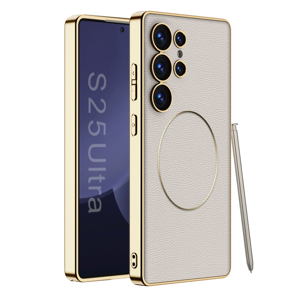Compatible with Samsung S26 Ultra phone case, S25U electroplated leather, S24U inner magnetic nickel ring wireless charging protective case