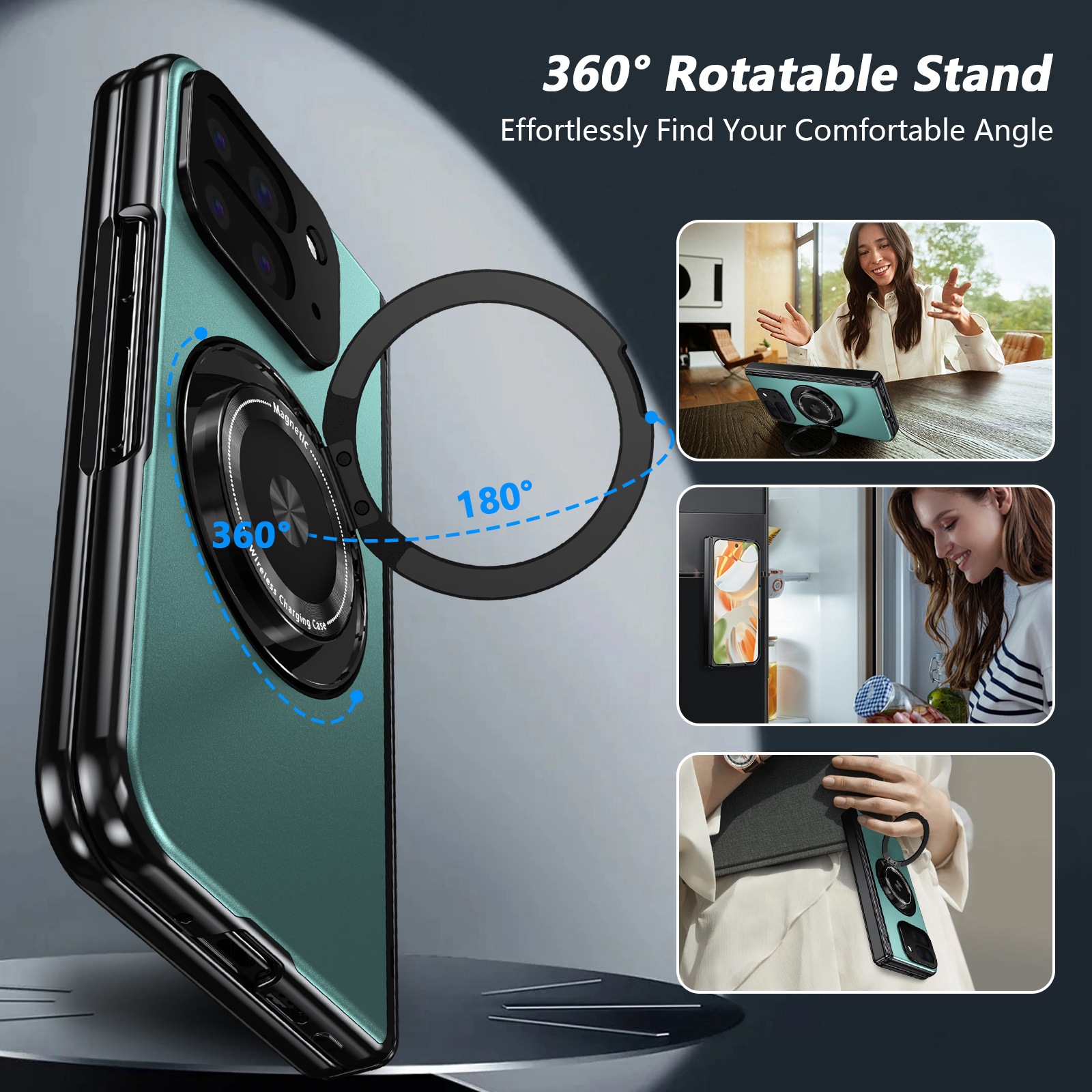 Compatible with Google Pixel 10/9 Fold foldable phone case, magnetic rotating stand, central axis case, full-coverage case.