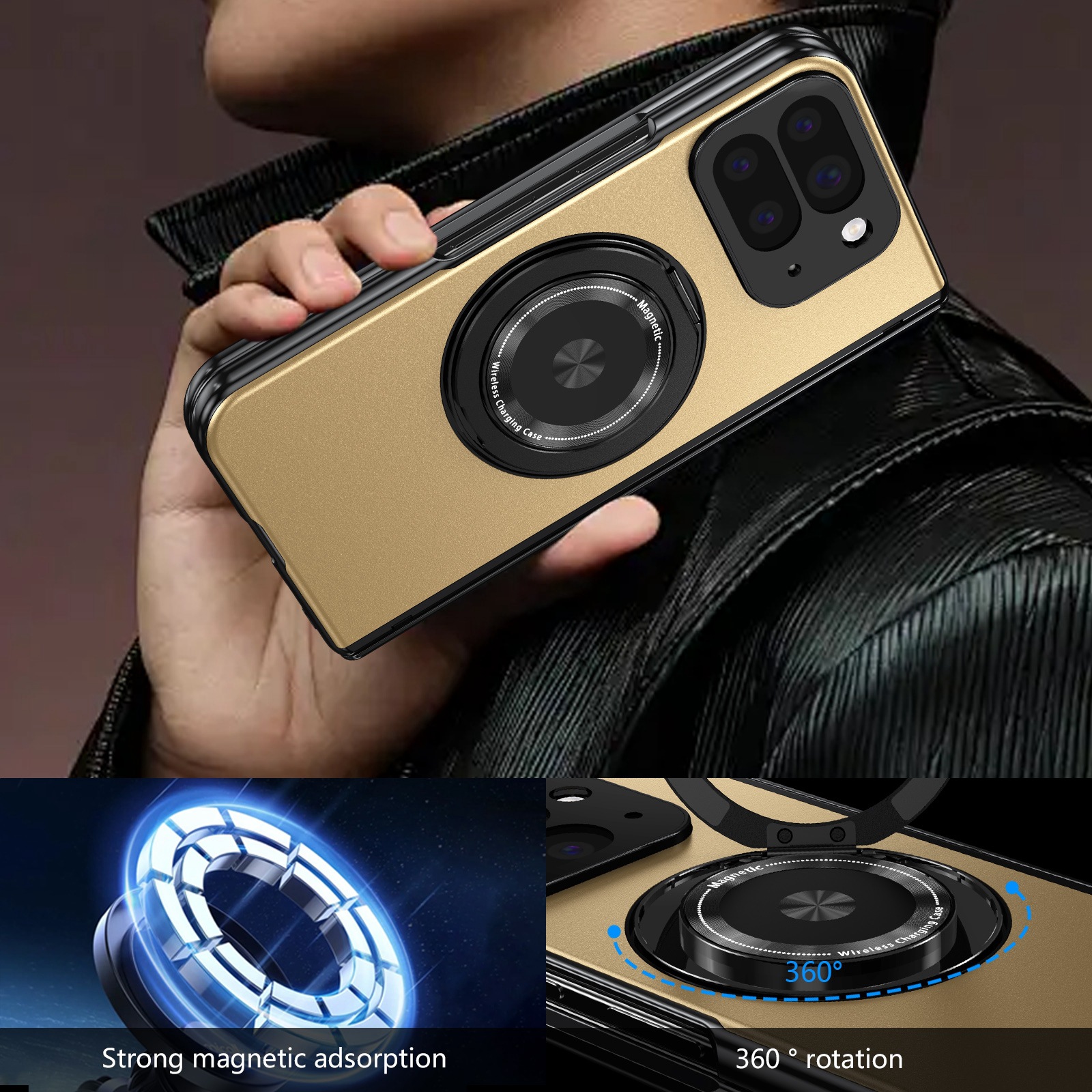 Compatible with Google Pixel 10/9 Fold foldable phone case, magnetic rotating stand, central axis case, full-coverage case.