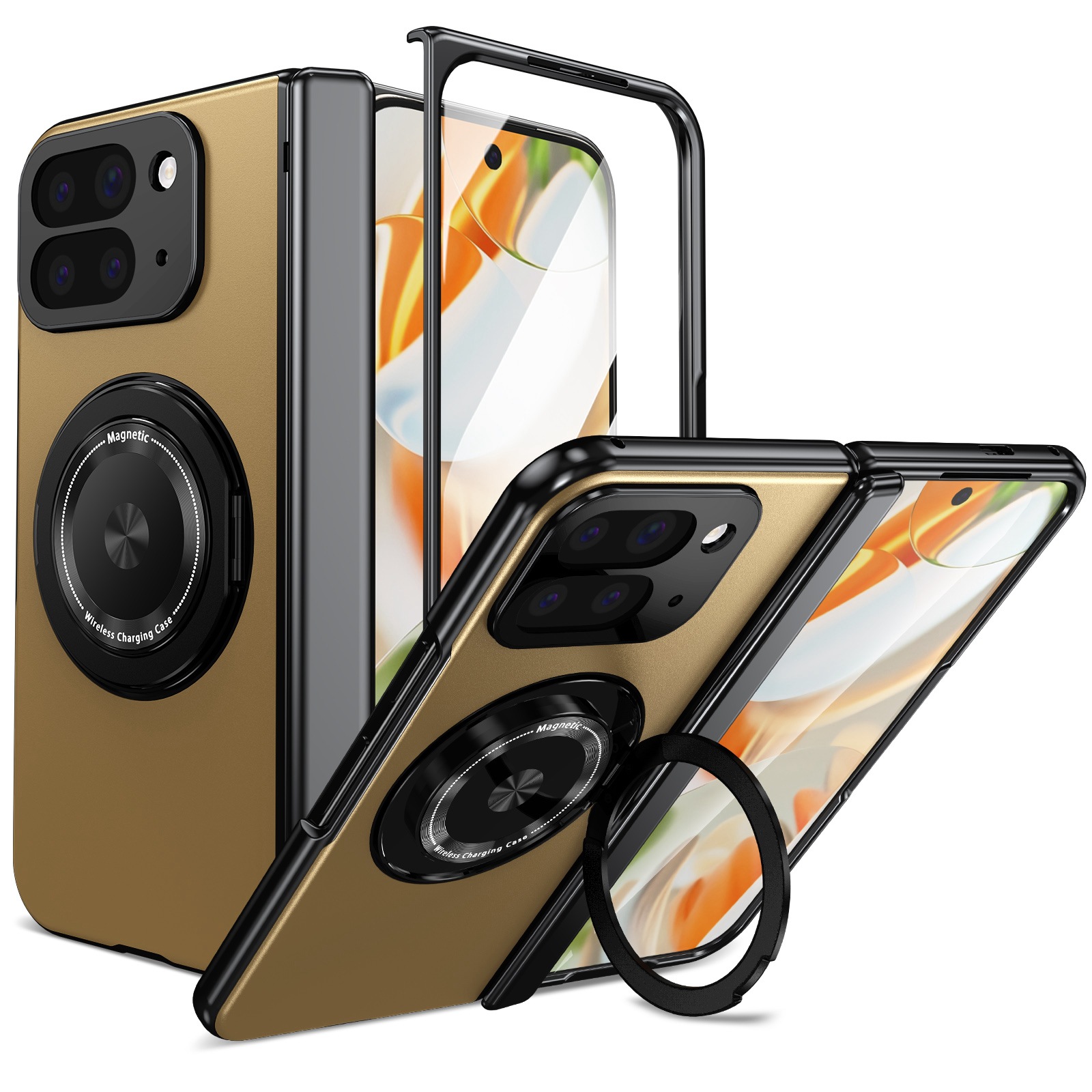 Compatible with Google Pixel 10/9 Fold foldable phone case, magnetic rotating stand, central axis case, full-coverage case.