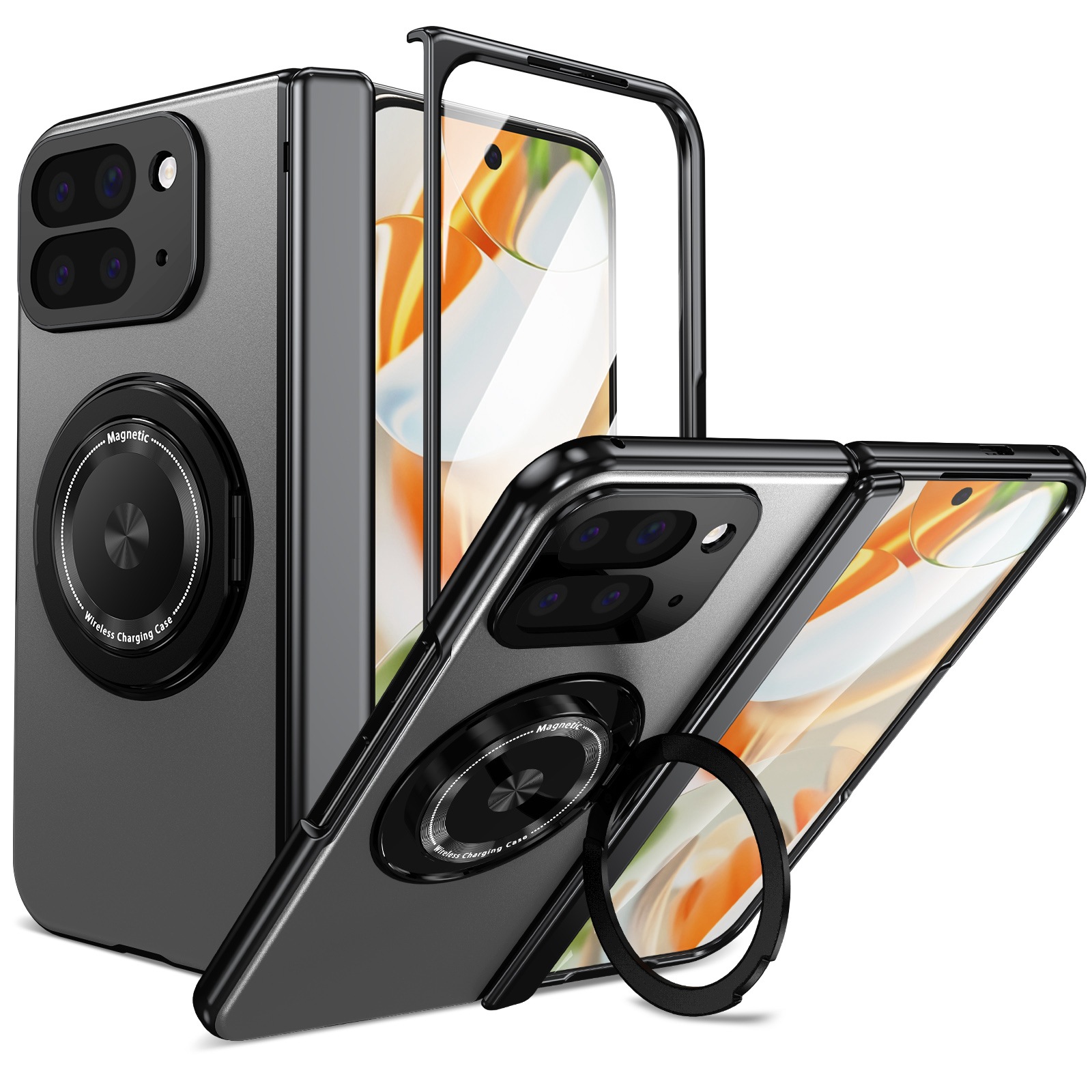 Compatible with Google Pixel 10/9 Fold foldable phone case, magnetic rotating stand, central axis case, full-coverage case.