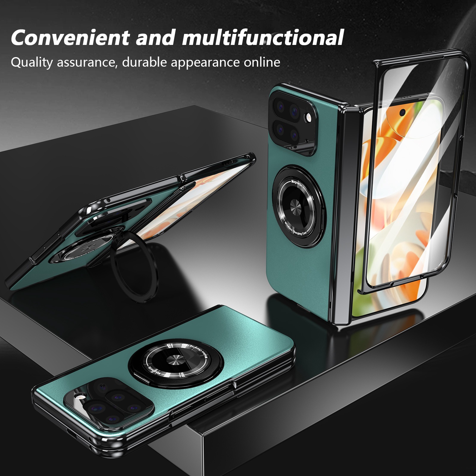 Compatible with Google Pixel 10/9 Fold foldable phone case, magnetic rotating stand, central axis case, full-coverage case.