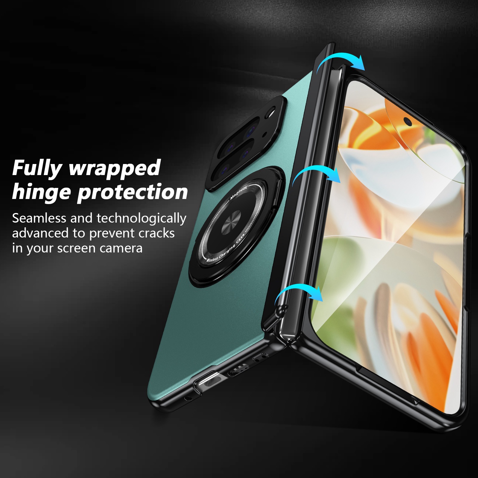 Compatible with Google Pixel 10/9 Fold foldable phone case, magnetic rotating stand, central axis case, full-coverage case.