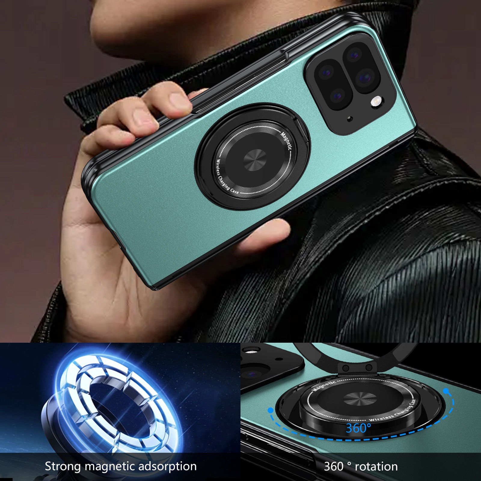 Compatible with Google Pixel 10/9 Fold foldable phone case, magnetic rotating stand, central axis case, full-coverage case.