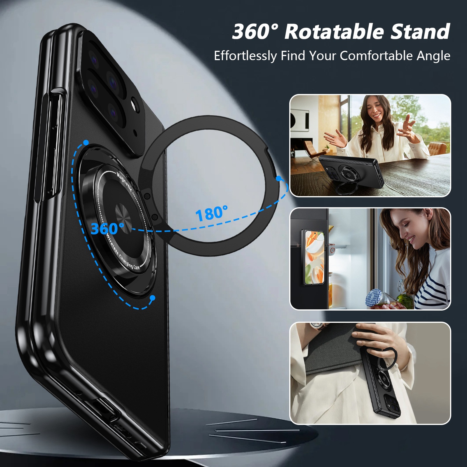 Compatible with Google Pixel 10/9 Fold foldable phone case, magnetic rotating stand, central axis case, full-coverage case.