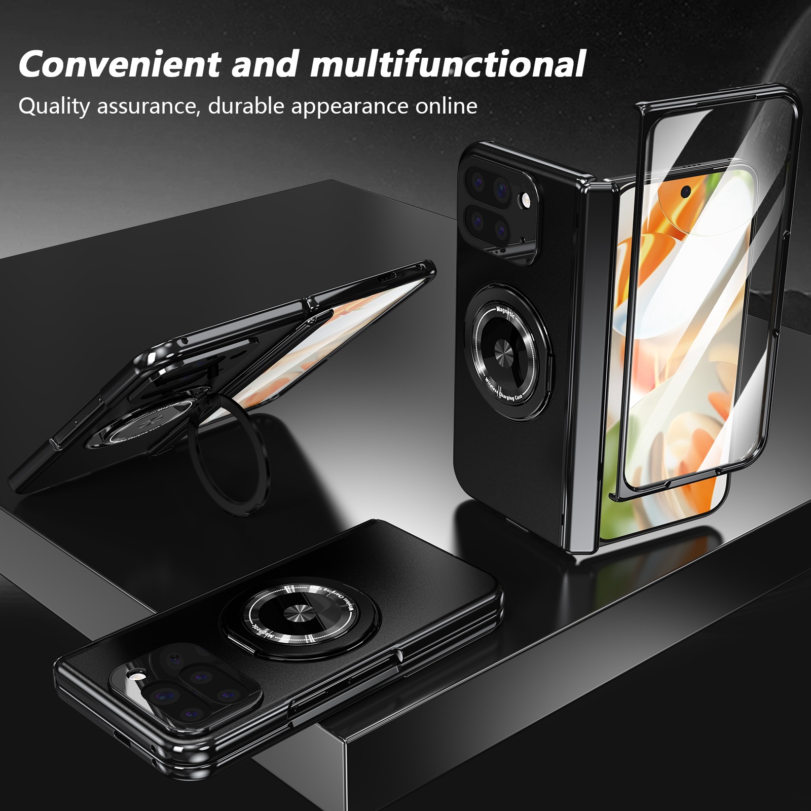 Compatible with Google Pixel 10/9 Fold foldable phone case, magnetic rotating stand, central axis case, full-coverage case.