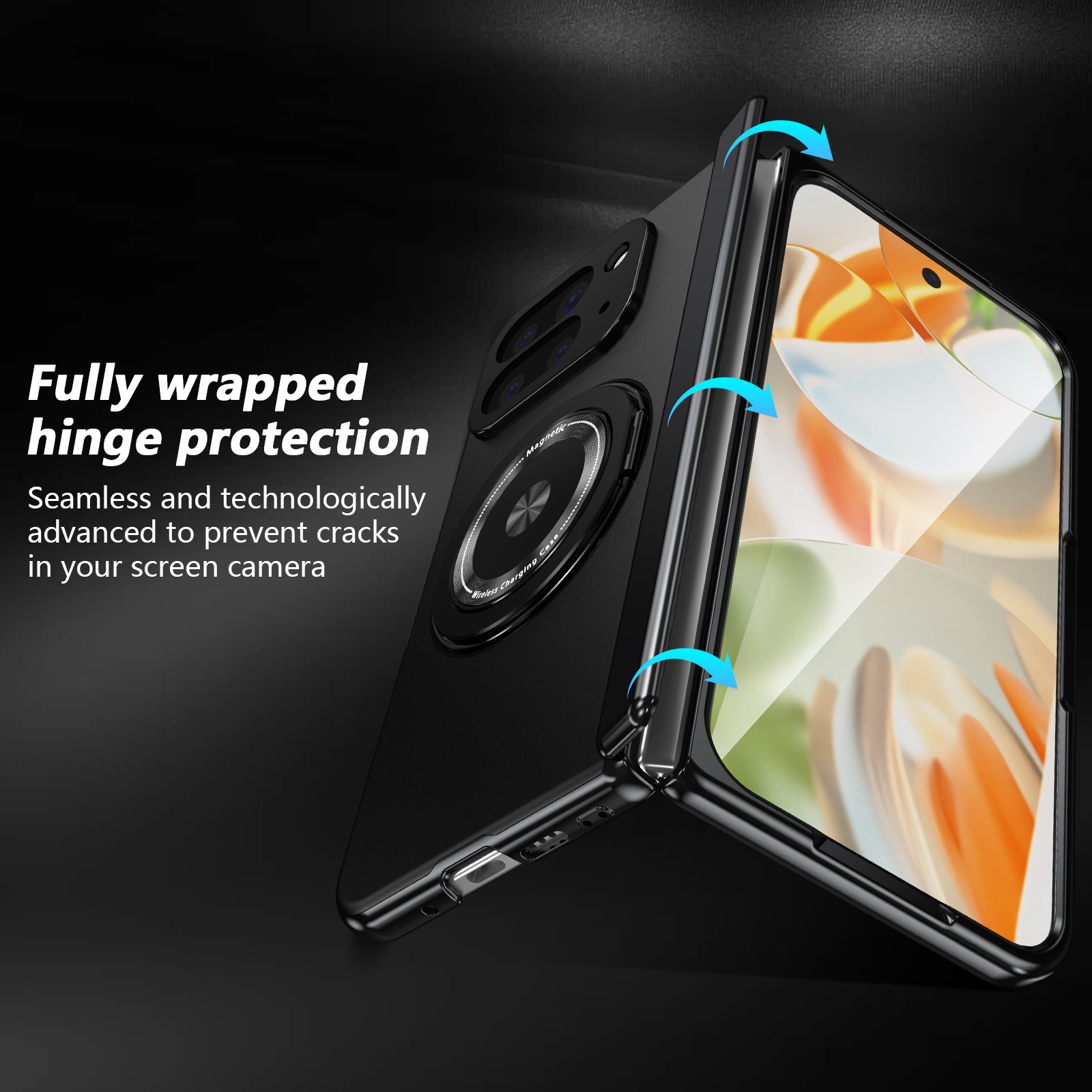 Compatible with Google Pixel 10/9 Fold foldable phone case, magnetic rotating stand, central axis case, full-coverage case.