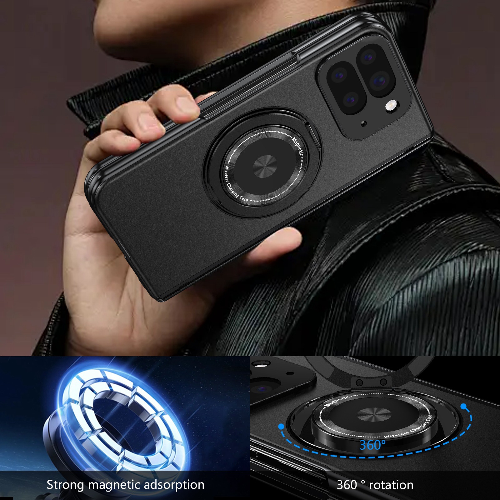 Compatible with Google Pixel 10/9 Fold foldable phone case, magnetic rotating stand, central axis case, full-coverage case.