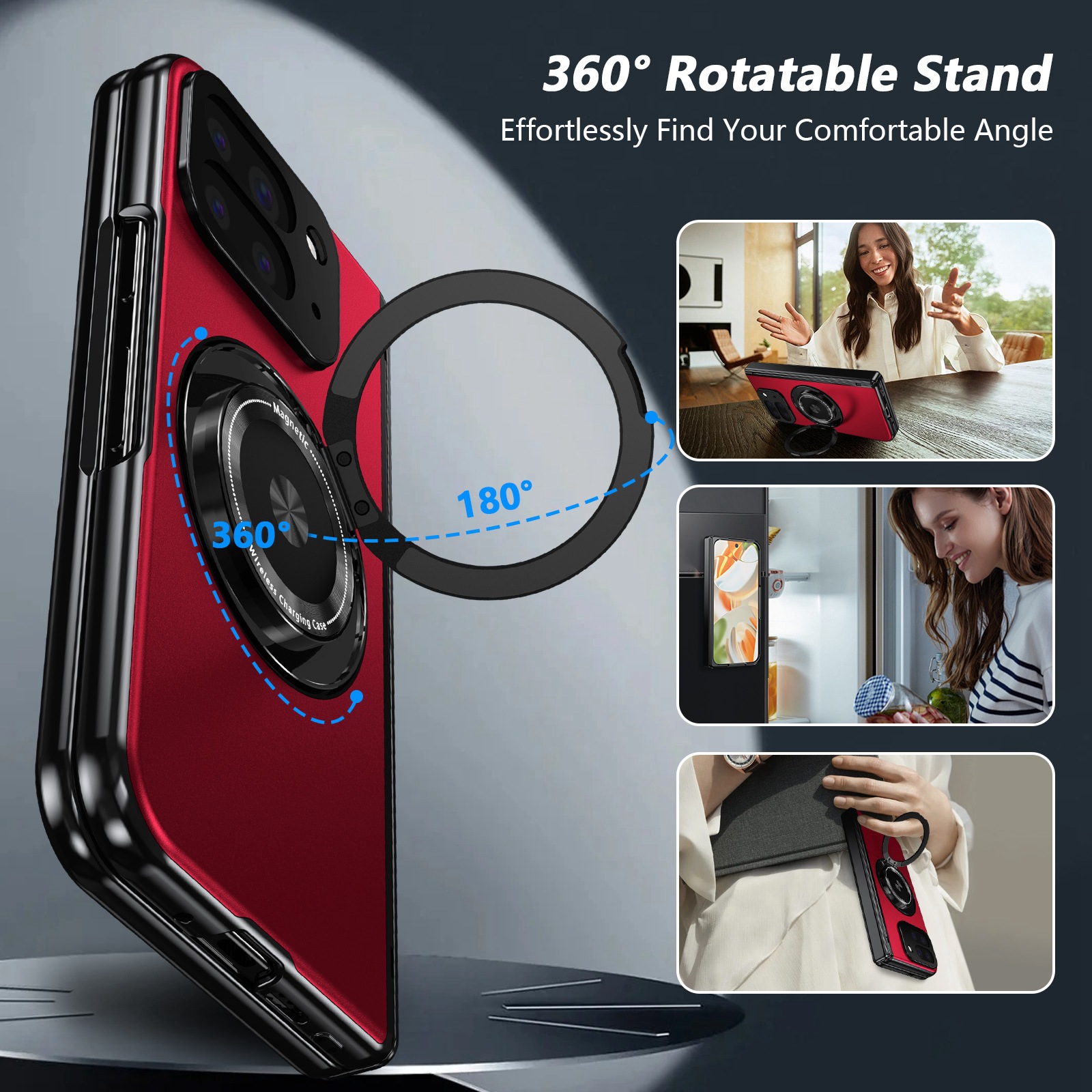 Compatible with Google Pixel 10/9 Fold foldable phone case, magnetic rotating stand, central axis case, full-coverage case.