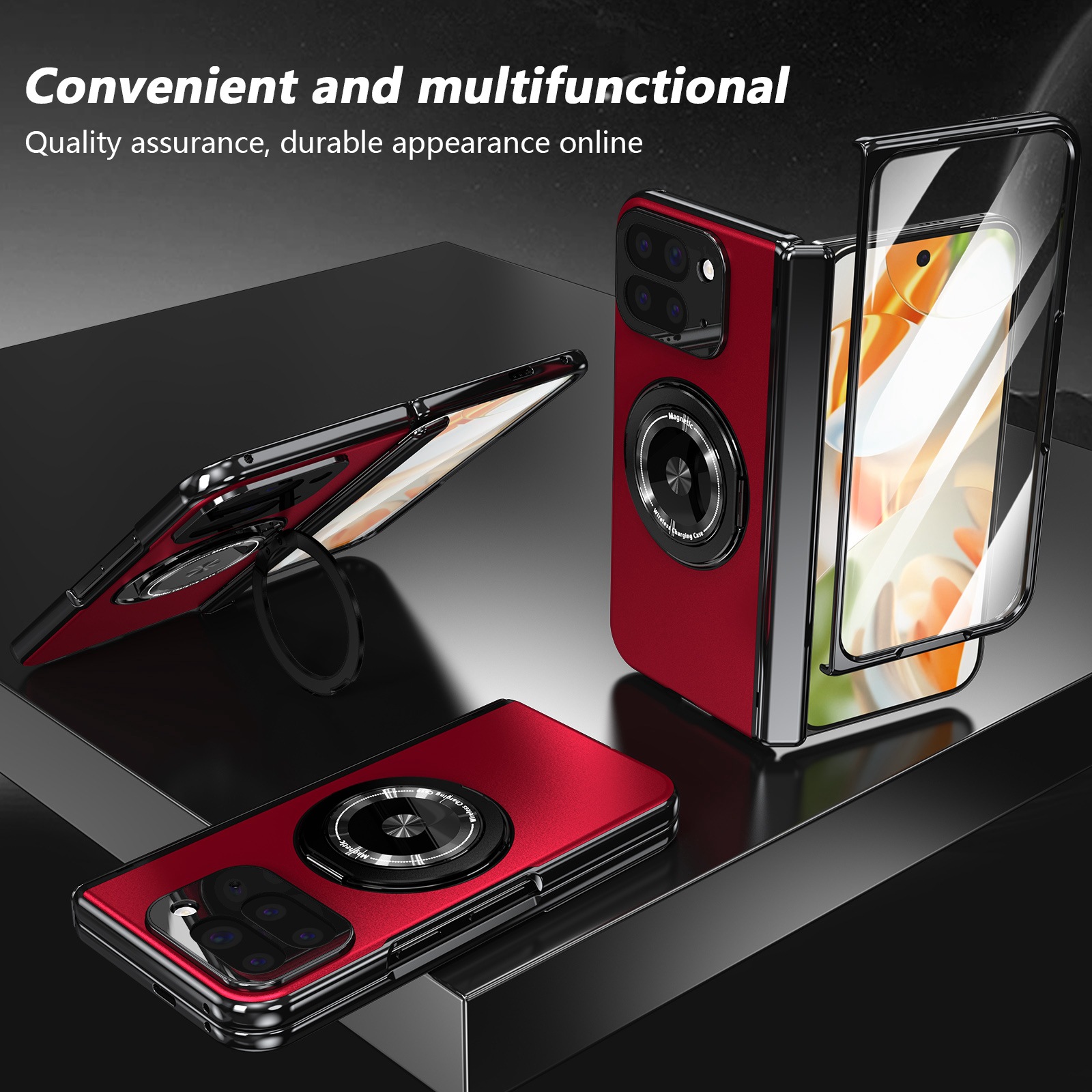 Compatible with Google Pixel 10/9 Fold foldable phone case, magnetic rotating stand, central axis case, full-coverage case.