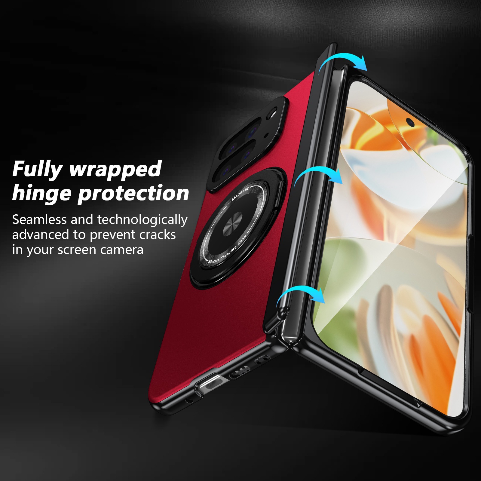Compatible with Google Pixel 10/9 Fold foldable phone case, magnetic rotating stand, central axis case, full-coverage case.