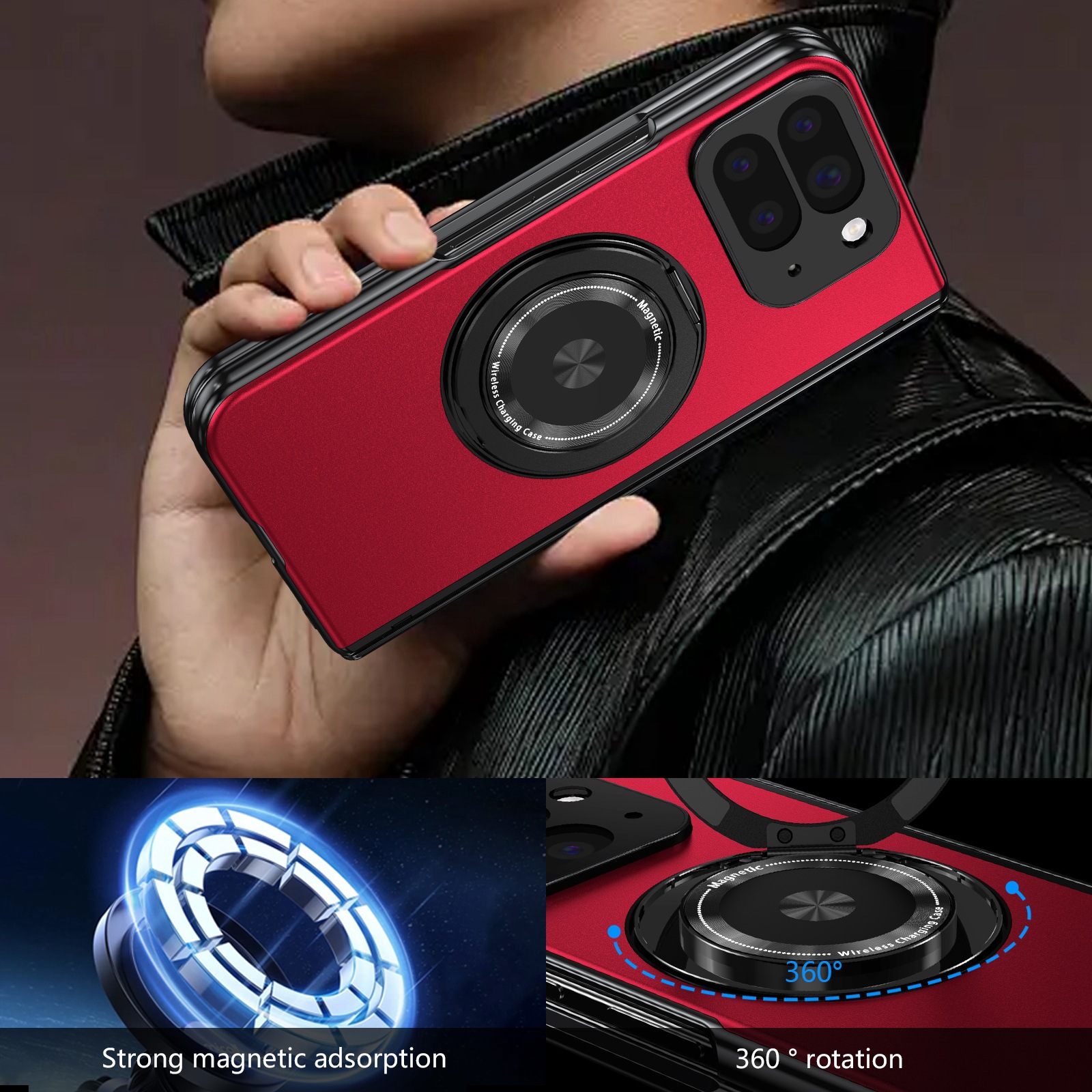 Compatible with Google Pixel 10/9 Fold foldable phone case, magnetic rotating stand, central axis case, full-coverage case.