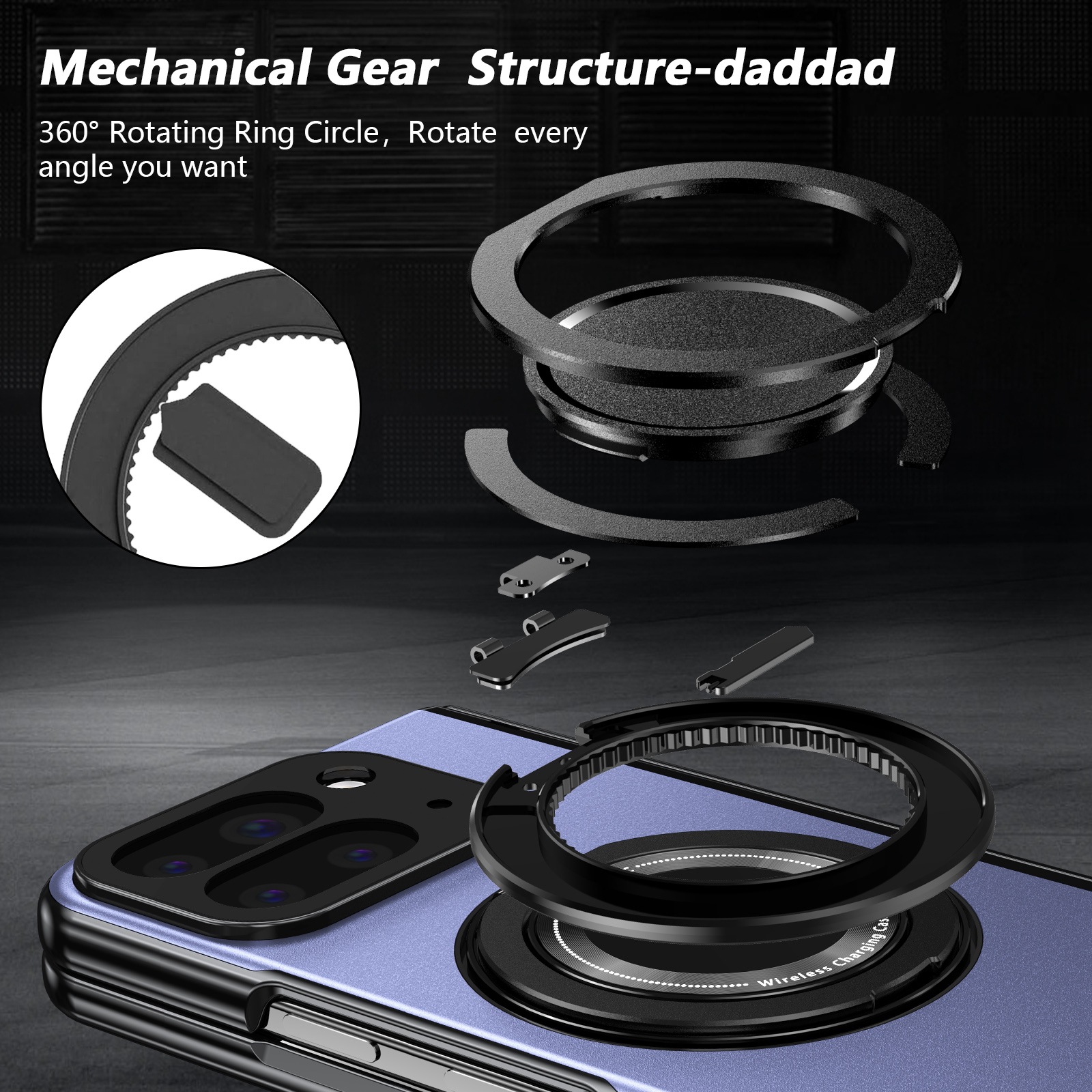 Compatible with Google Pixel 10/9 Fold foldable phone case, magnetic rotating stand, central axis case, full-coverage case.