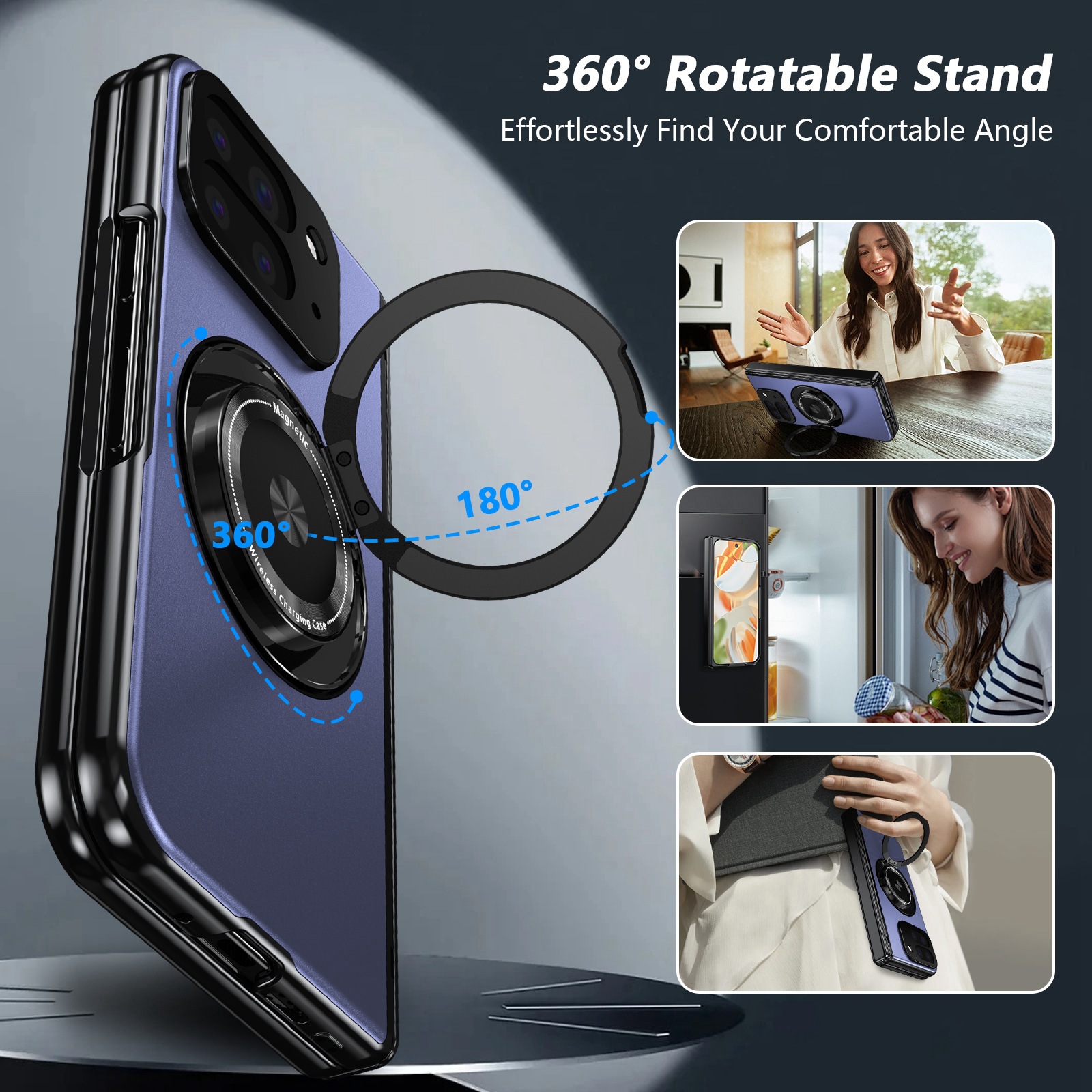 Compatible with Google Pixel 10/9 Fold foldable phone case, magnetic rotating stand, central axis case, full-coverage case.