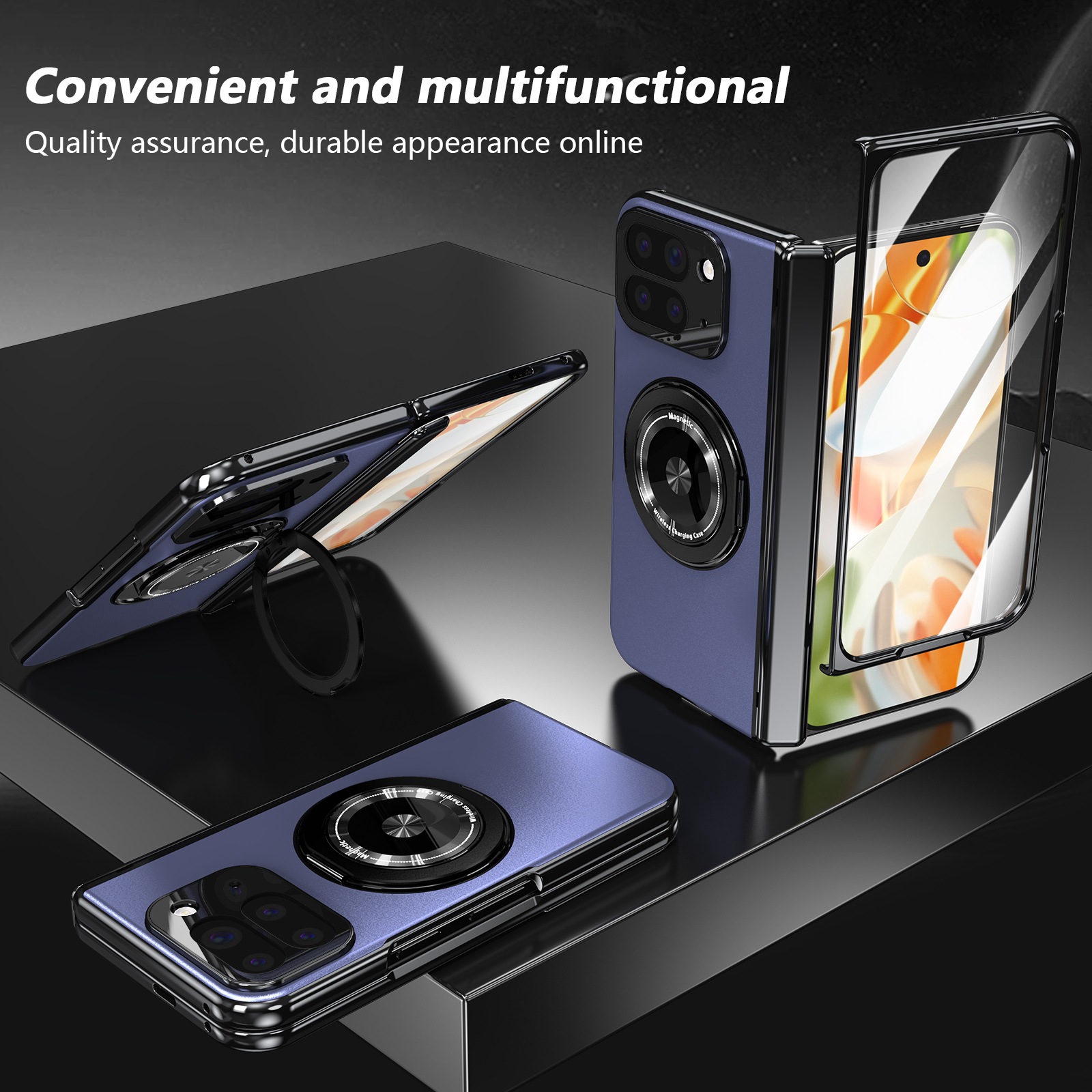 Compatible with Google Pixel 10/9 Fold foldable phone case, magnetic rotating stand, central axis case, full-coverage case.