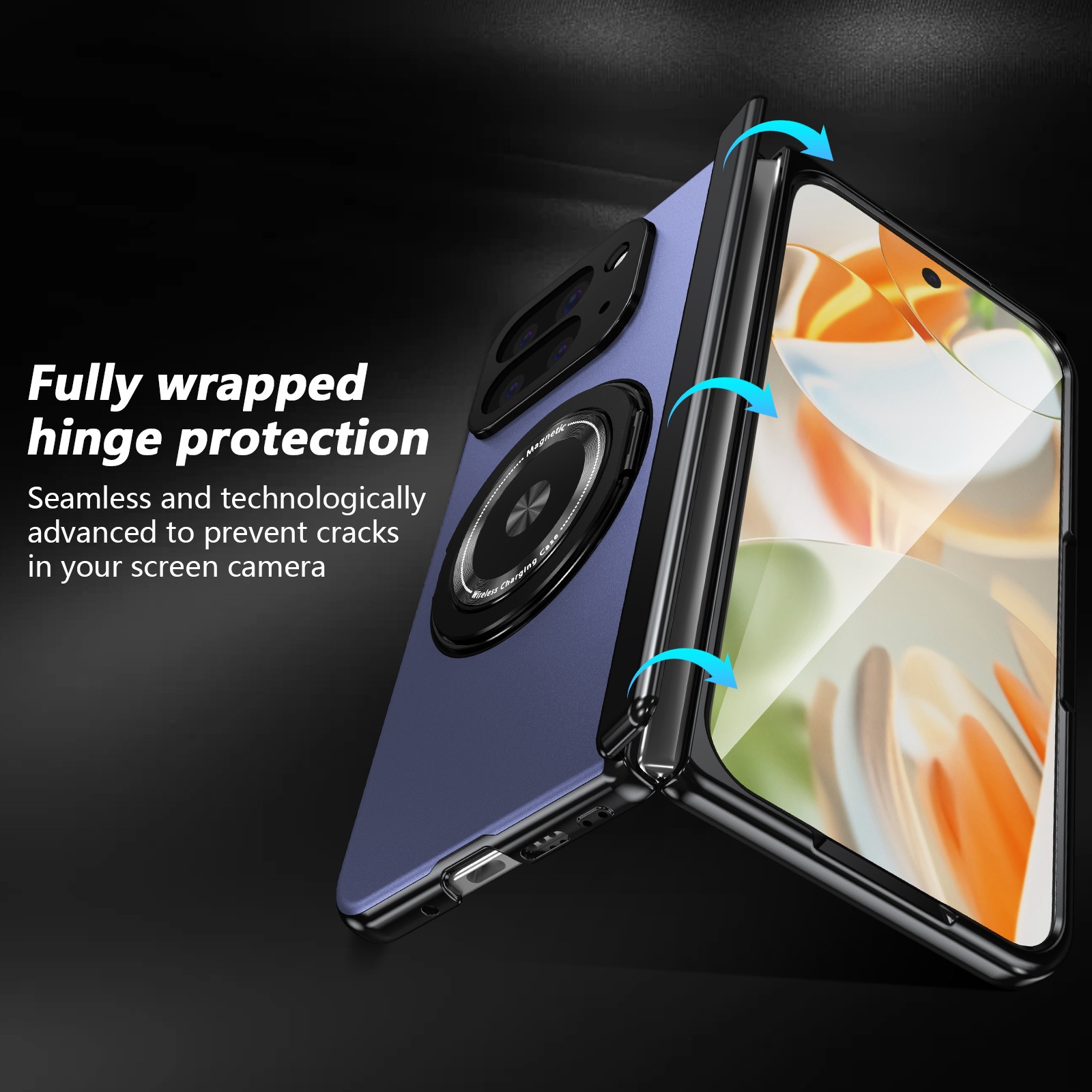 Compatible with Google Pixel 10/9 Fold foldable phone case, magnetic rotating stand, central axis case, full-coverage case.