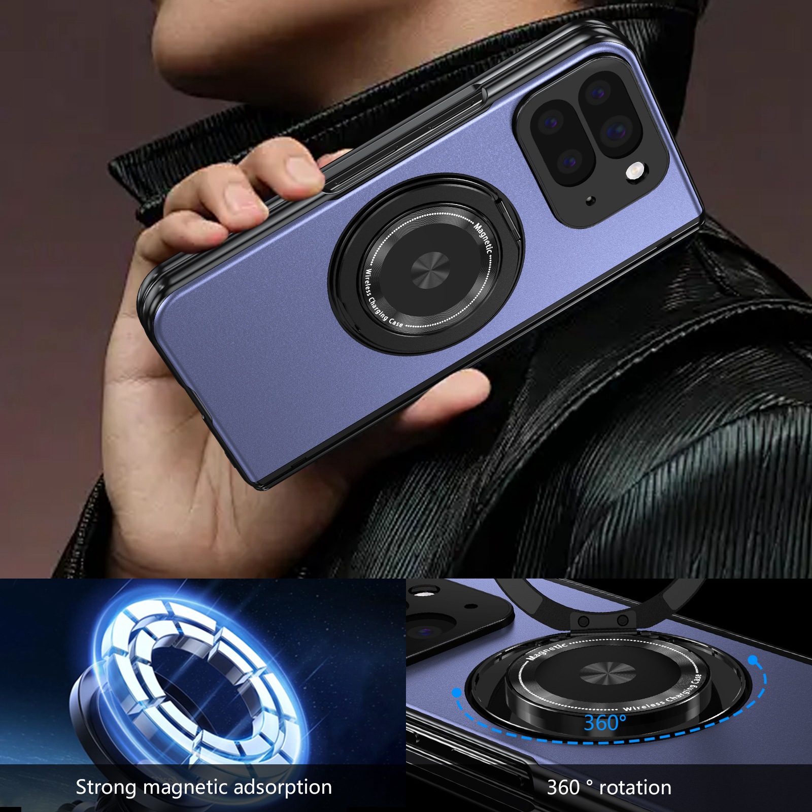 Compatible with Google Pixel 10/9 Fold foldable phone case, magnetic rotating stand, central axis case, full-coverage case.