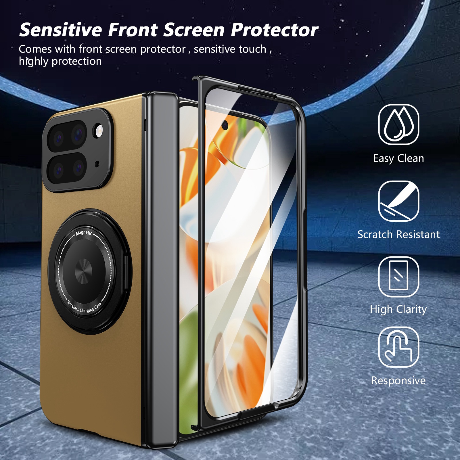 Compatible with Google Pixel 10/9 Fold foldable phone case, magnetic rotating stand, central axis case, full-coverage case.