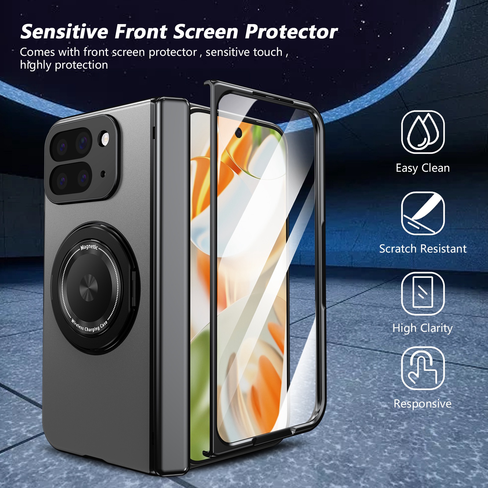 Compatible with Google Pixel 10/9 Fold foldable phone case, magnetic rotating stand, central axis case, full-coverage case.