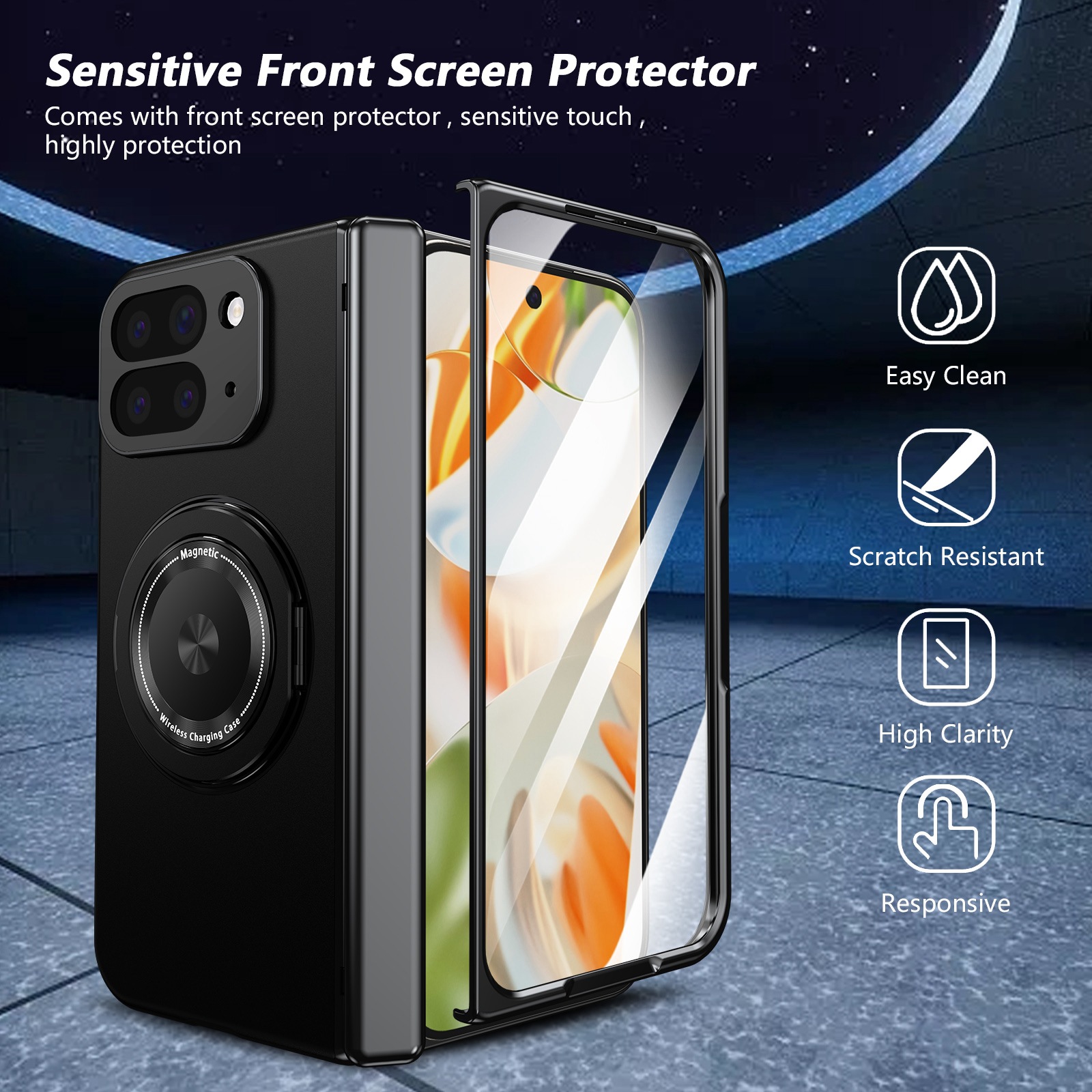 Compatible with Google Pixel 10/9 Fold foldable phone case, magnetic rotating stand, central axis case, full-coverage case.