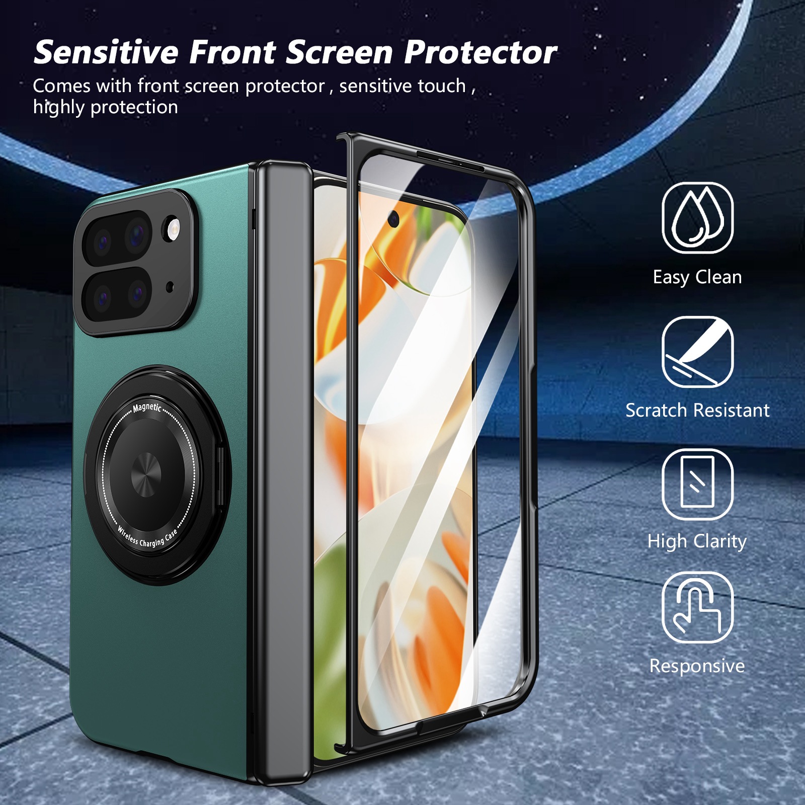 Compatible with Google Pixel 10/9 Fold foldable phone case, magnetic rotating stand, central axis case, full-coverage case.