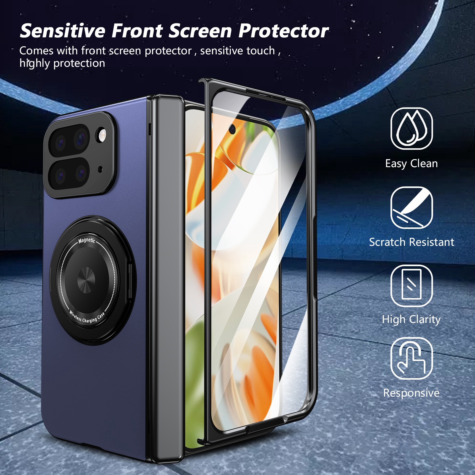 Compatible with Google Pixel 10/9 Fold foldable phone case, magnetic rotating stand, central axis case, full-coverage case.