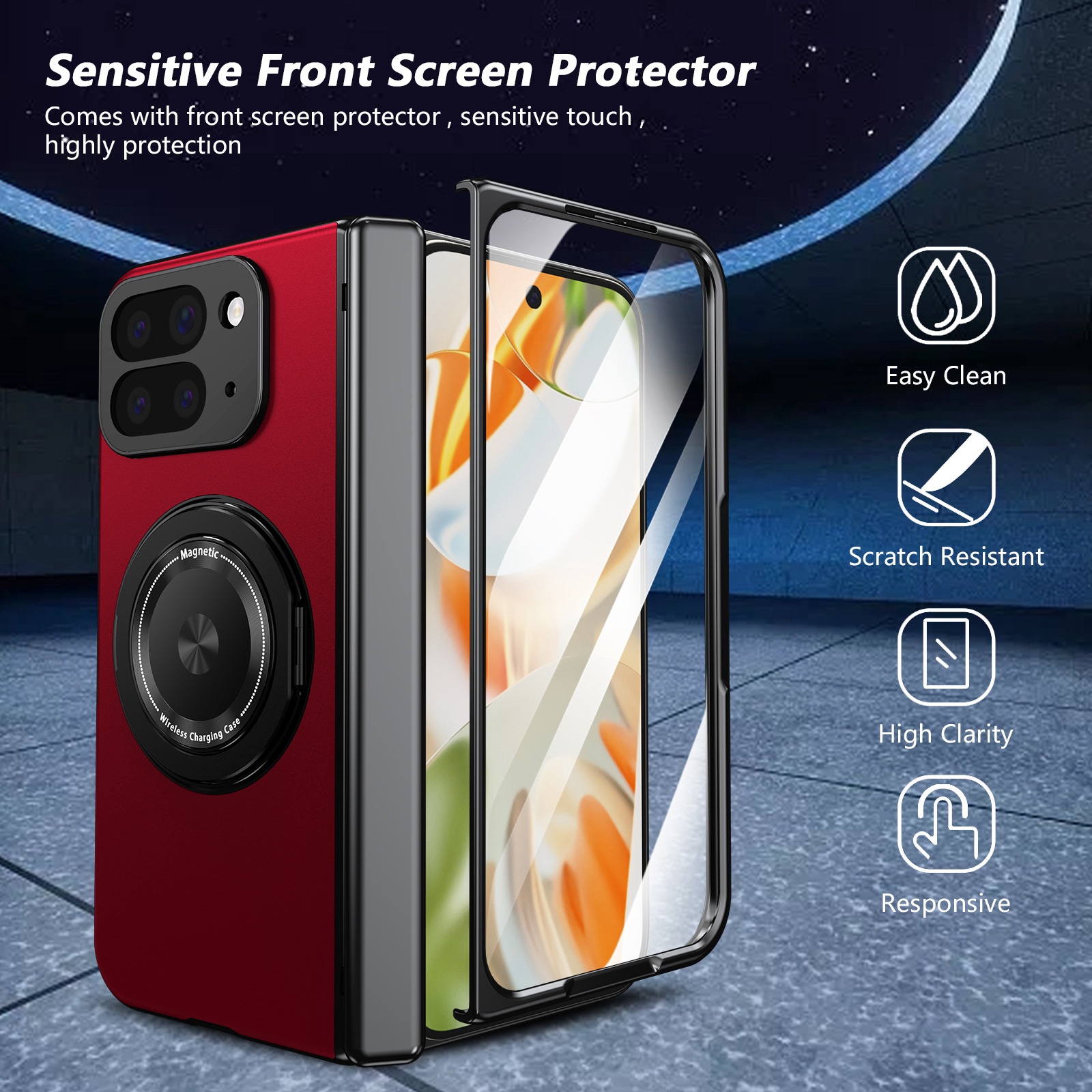 Compatible with Google Pixel 10/9 Fold foldable phone case, magnetic rotating stand, central axis case, full-coverage case.