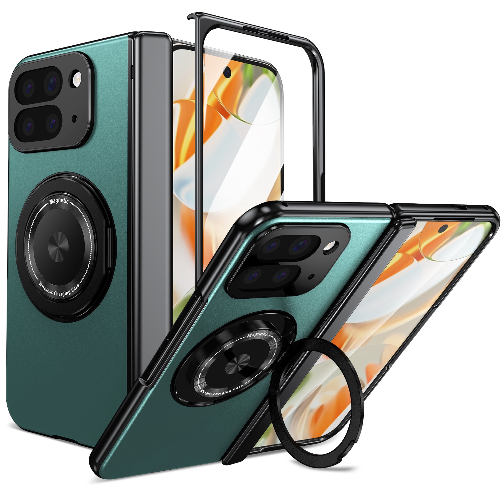 Compatible with Google Pixel 10/9 Fold foldable phone case, magnetic rotating stand, central axis case, full-coverage case.
