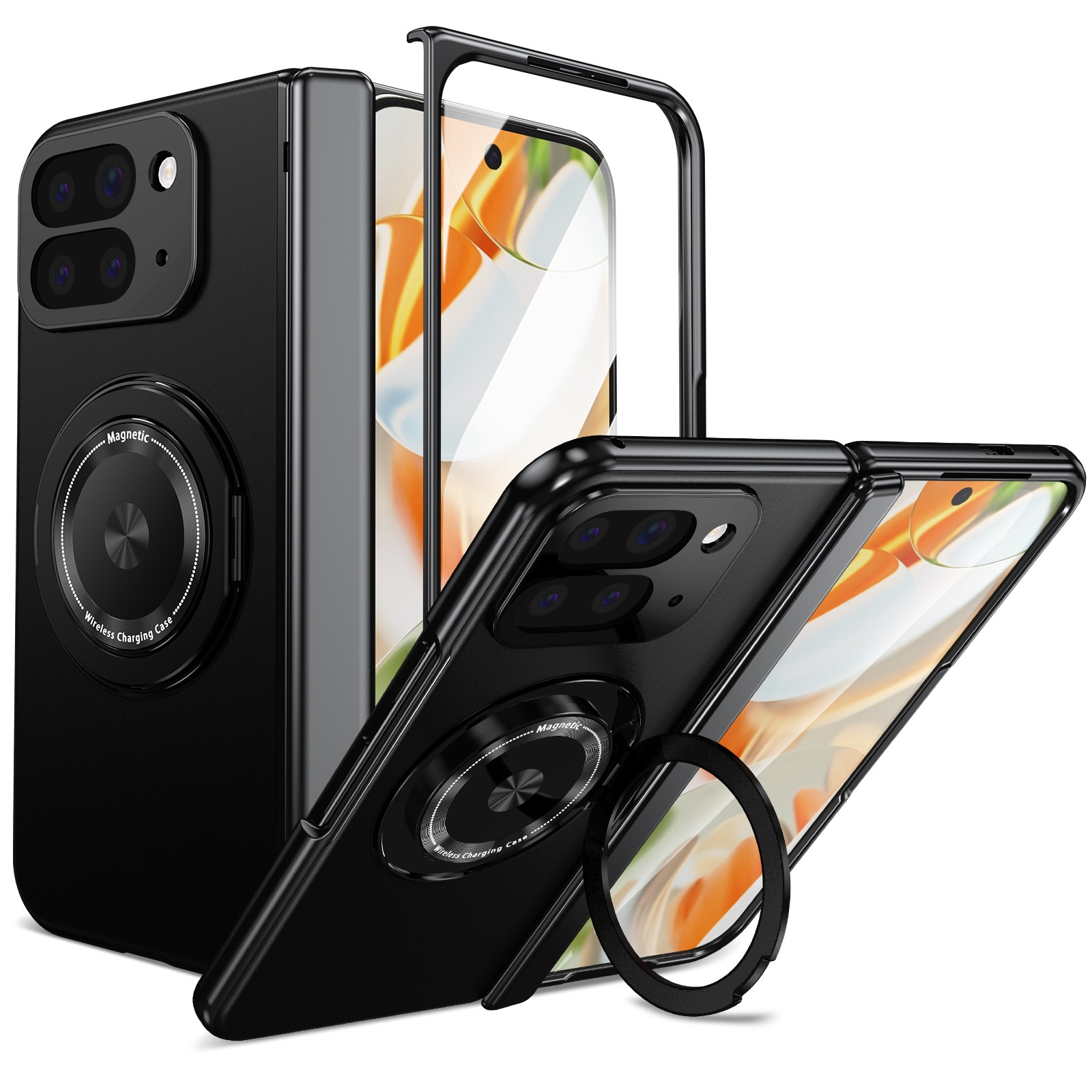Compatible with Google Pixel 10/9 Fold foldable phone case, magnetic rotating stand, central axis case, full-coverage case.