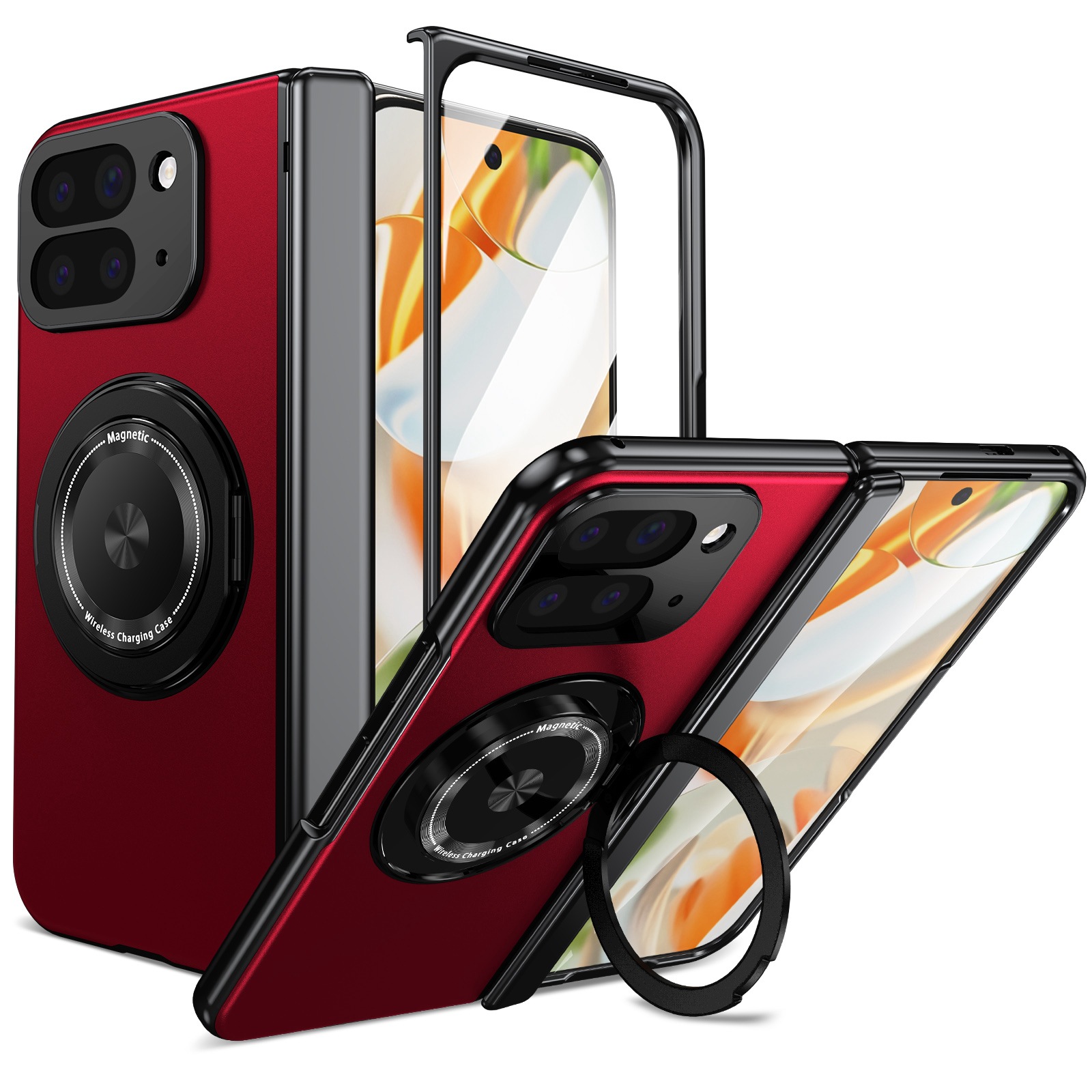Compatible with Google Pixel 10/9 Fold foldable phone case, magnetic rotating stand, central axis case, full-coverage case.