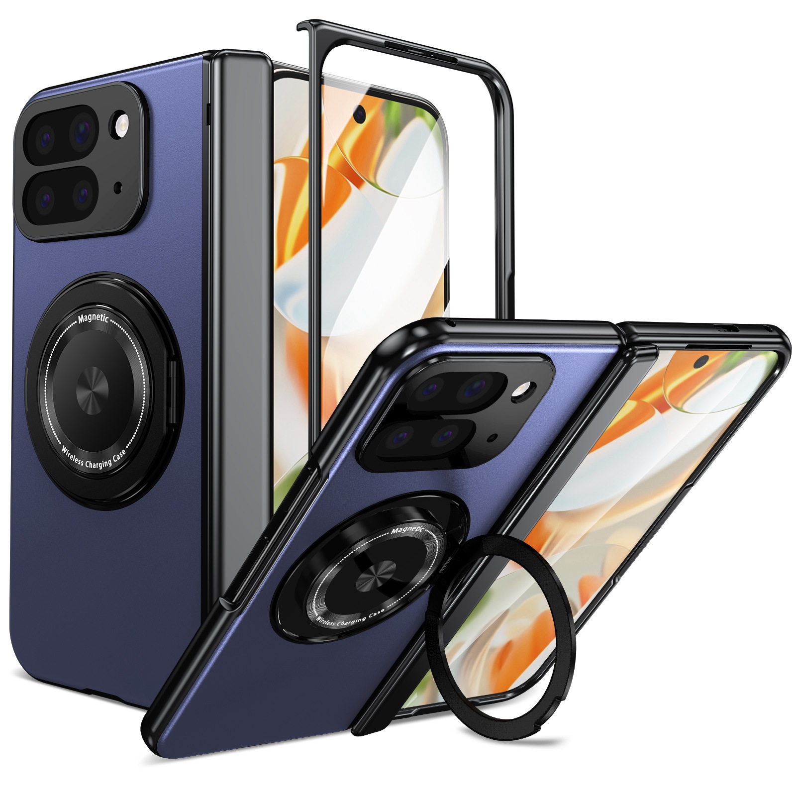 Compatible with Google Pixel 10/9 Fold foldable phone case, magnetic rotating stand, central axis case, full-coverage case.