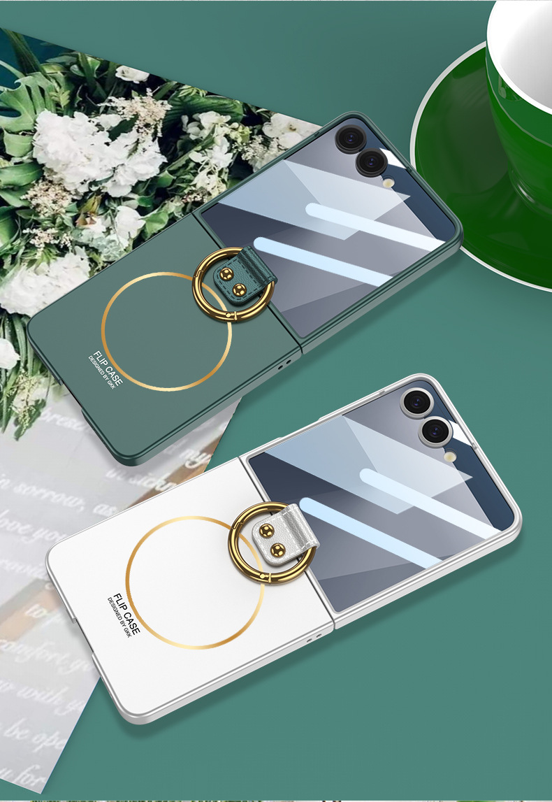 Compatible with Samsung Z Flip7 phone case, wireless charging, built-in magnetic ultra-thin ring holder, protective film, and shockproof cover.