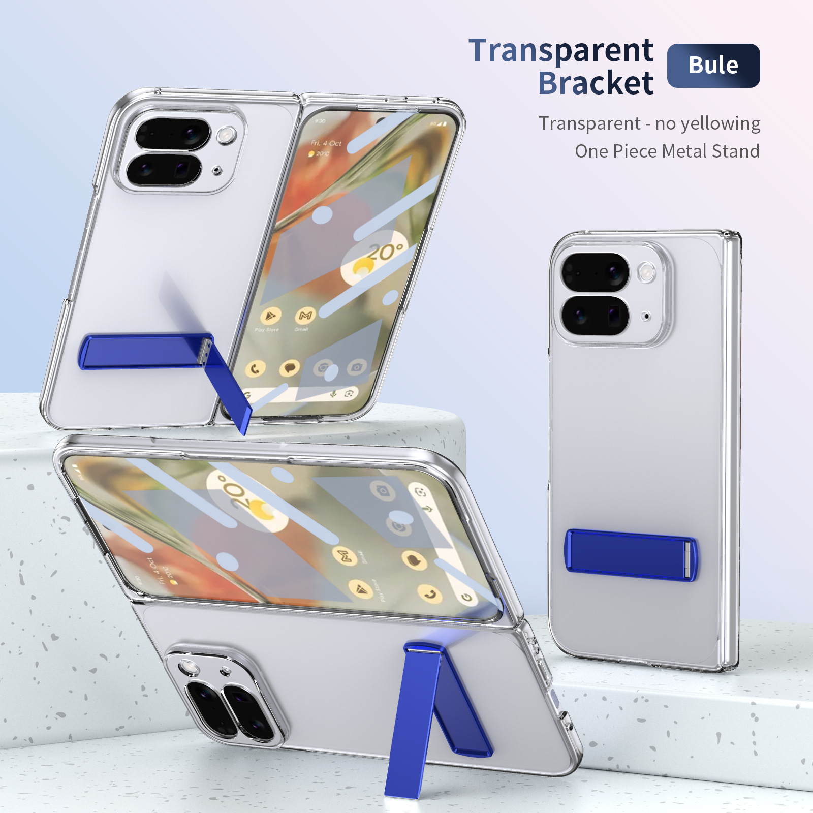Transparent case, stand, screen protector, and drop protection for Google Pixel 10/9 Pro Fold phones.