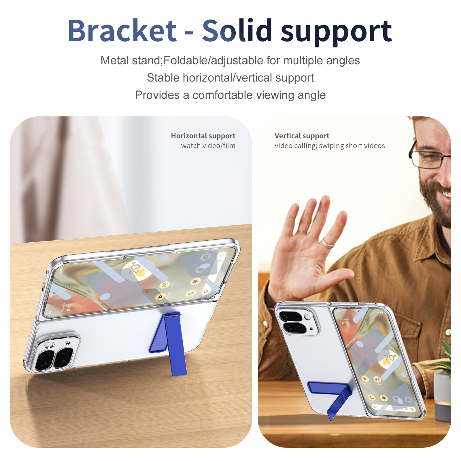 Transparent case, stand, screen protector, and drop protection for Google Pixel 10/9 Pro Fold phones.