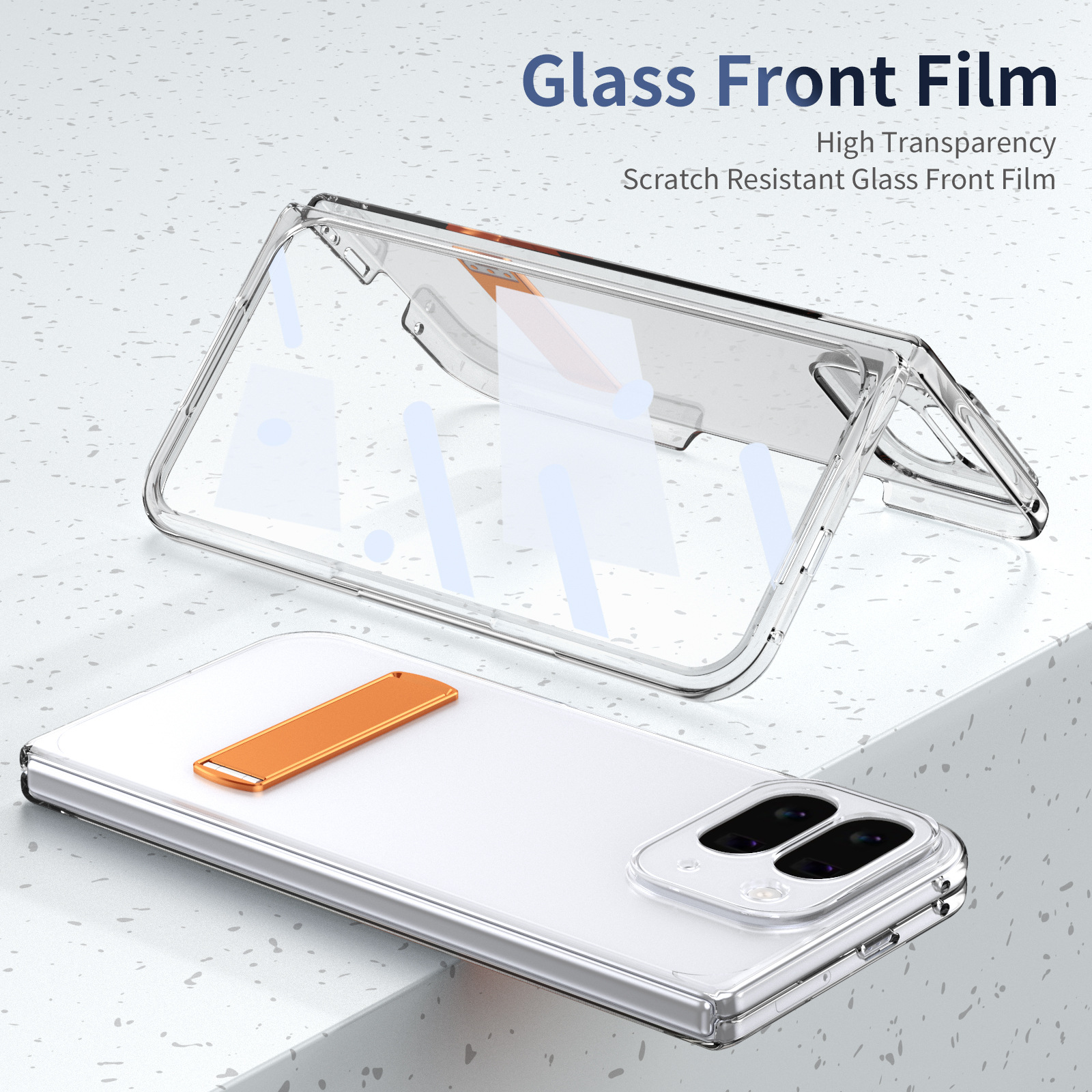 Transparent case, stand, screen protector, and drop protection for Google Pixel 10/9 Pro Fold phones.