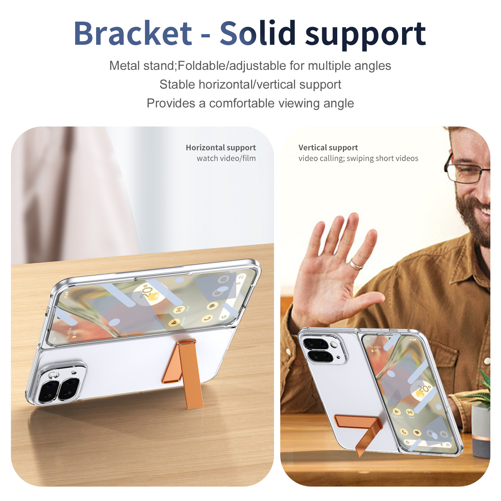 Transparent case, stand, screen protector, and drop protection for Google Pixel 10/9 Pro Fold phones.
