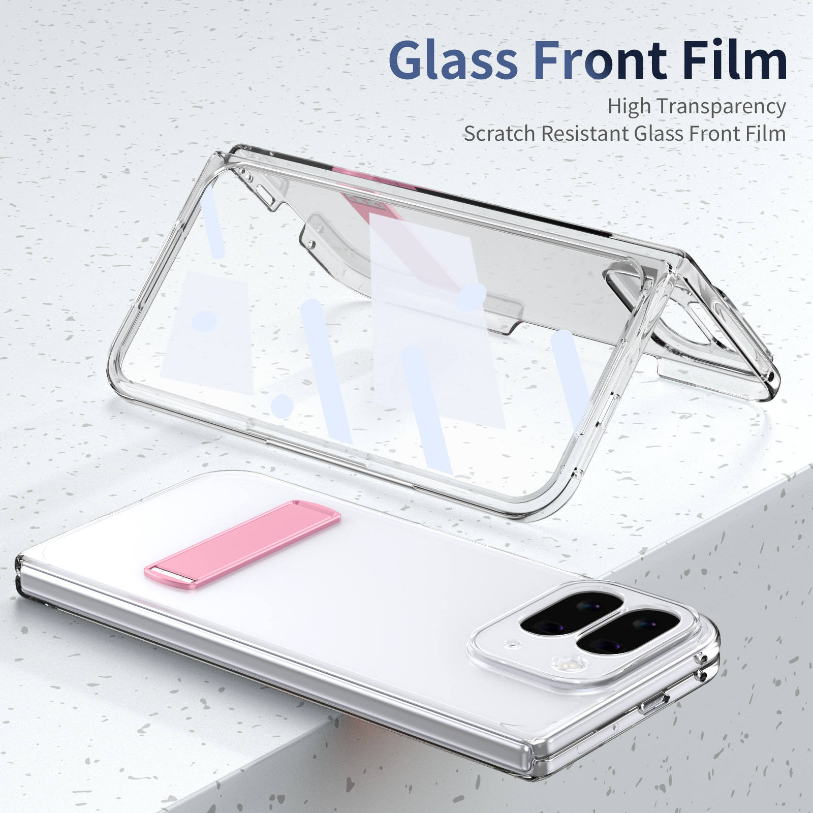 Transparent case, stand, screen protector, and drop protection for Google Pixel 10/9 Pro Fold phones.