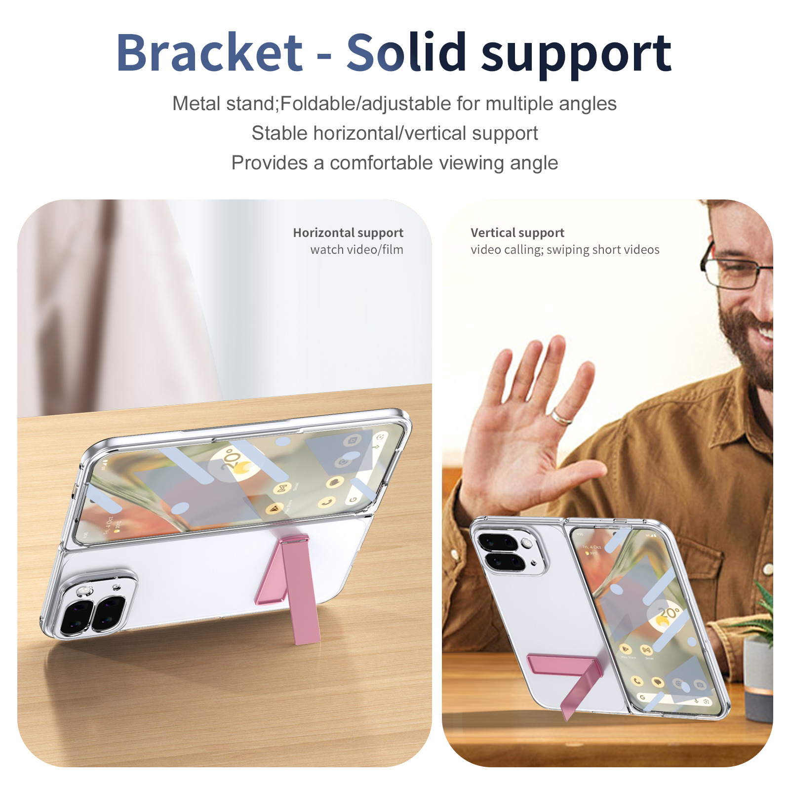 Transparent case, stand, screen protector, and drop protection for Google Pixel 10/9 Pro Fold phones.