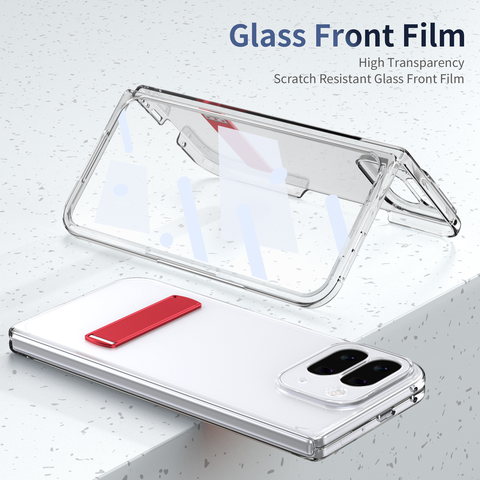 Transparent case, stand, screen protector, and drop protection for Google Pixel 10/9 Pro Fold phones.