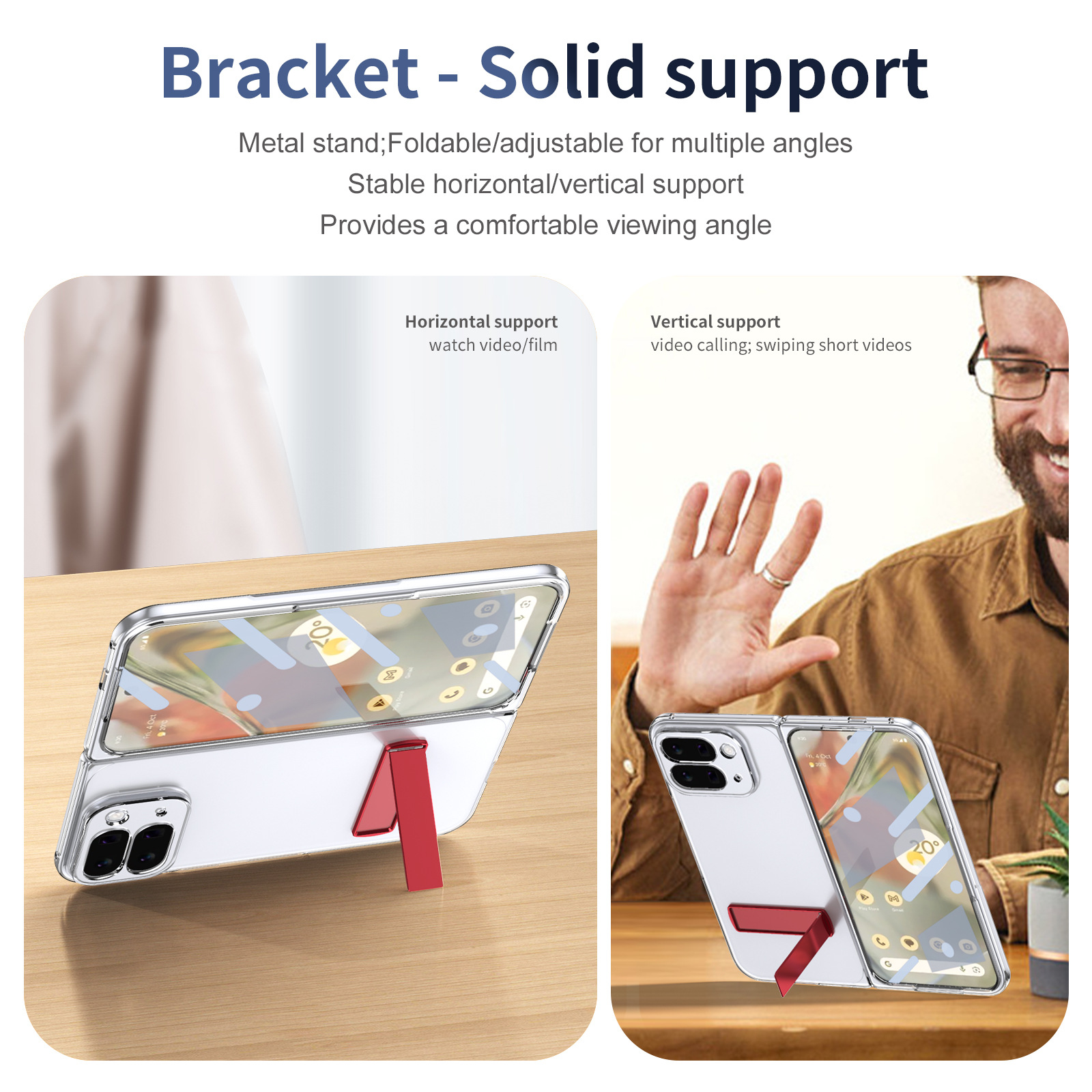 Transparent case, stand, screen protector, and drop protection for Google Pixel 10/9 Pro Fold phones.