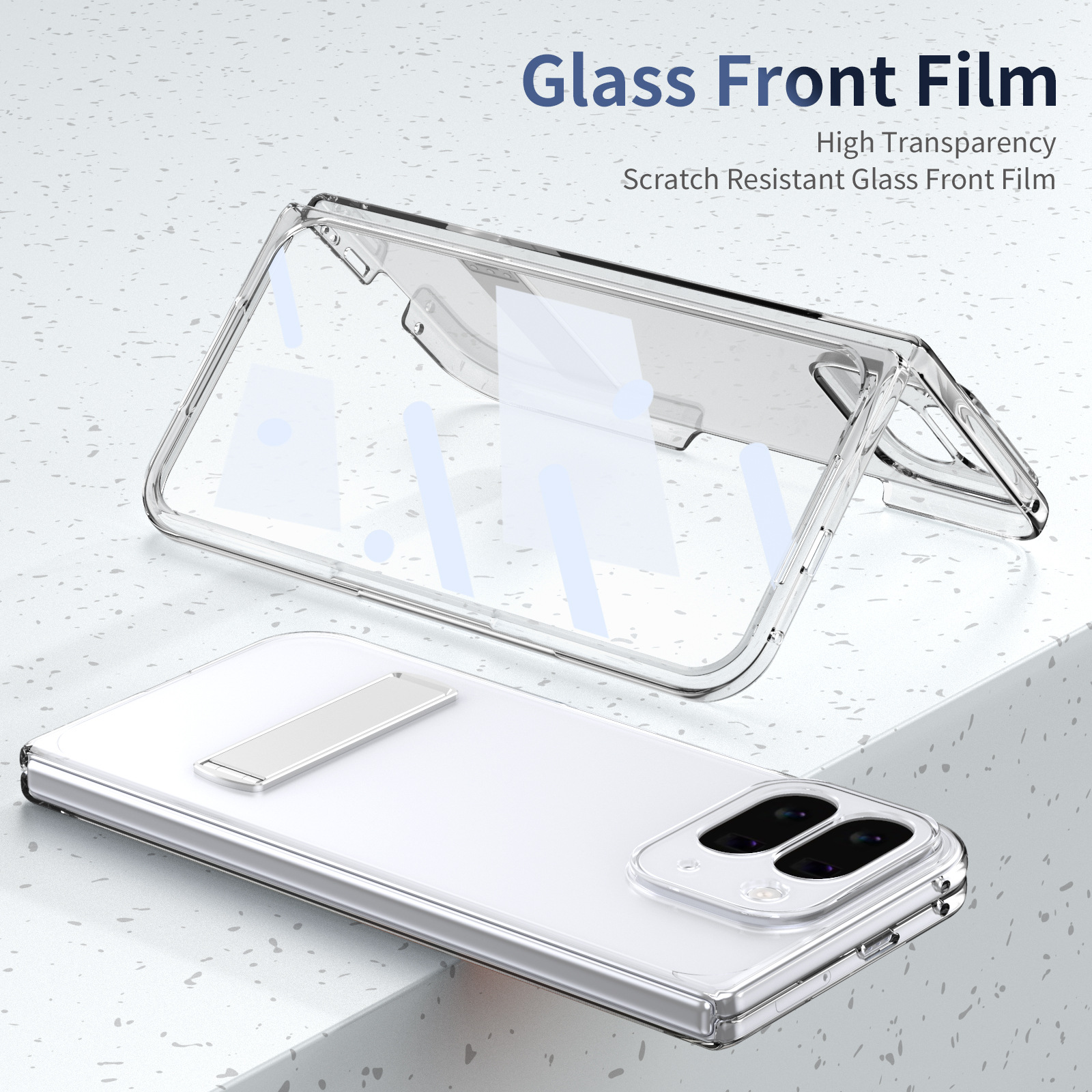 Transparent case, stand, screen protector, and drop protection for Google Pixel 10/9 Pro Fold phones.